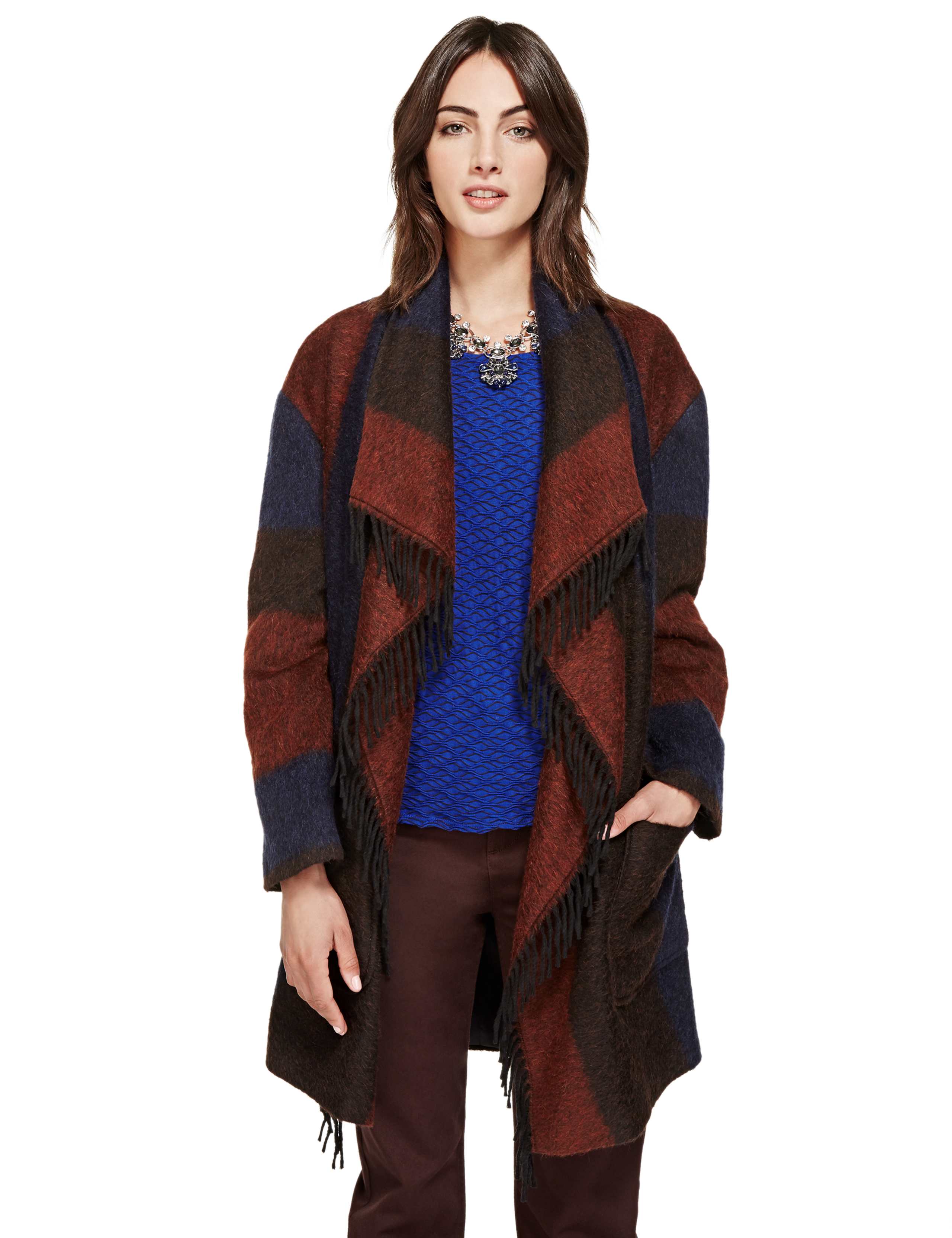 Fringed & Striped Blanket Coat with Wool 1 of 4