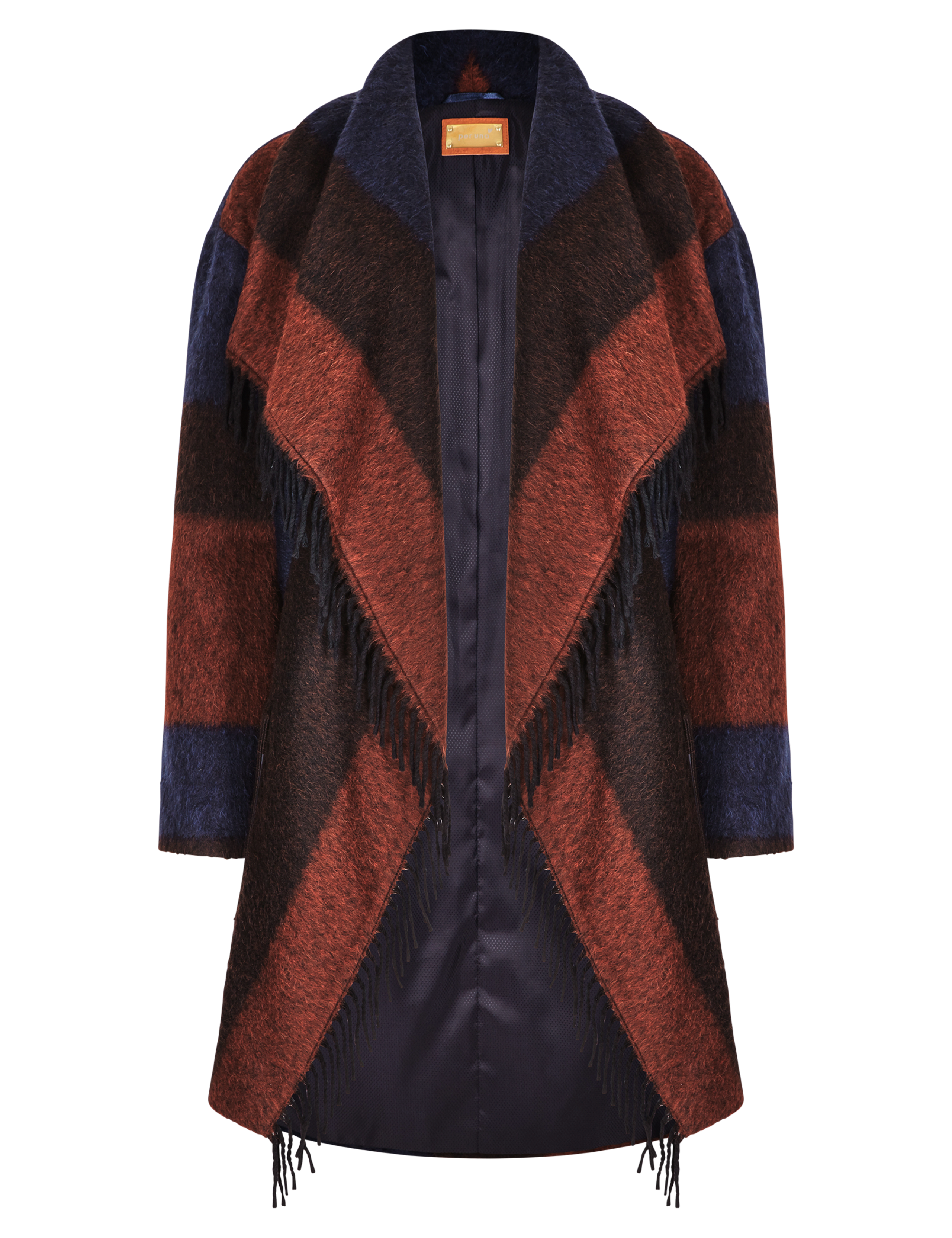 Fringed & Striped Blanket Coat with Wool 2 of 4