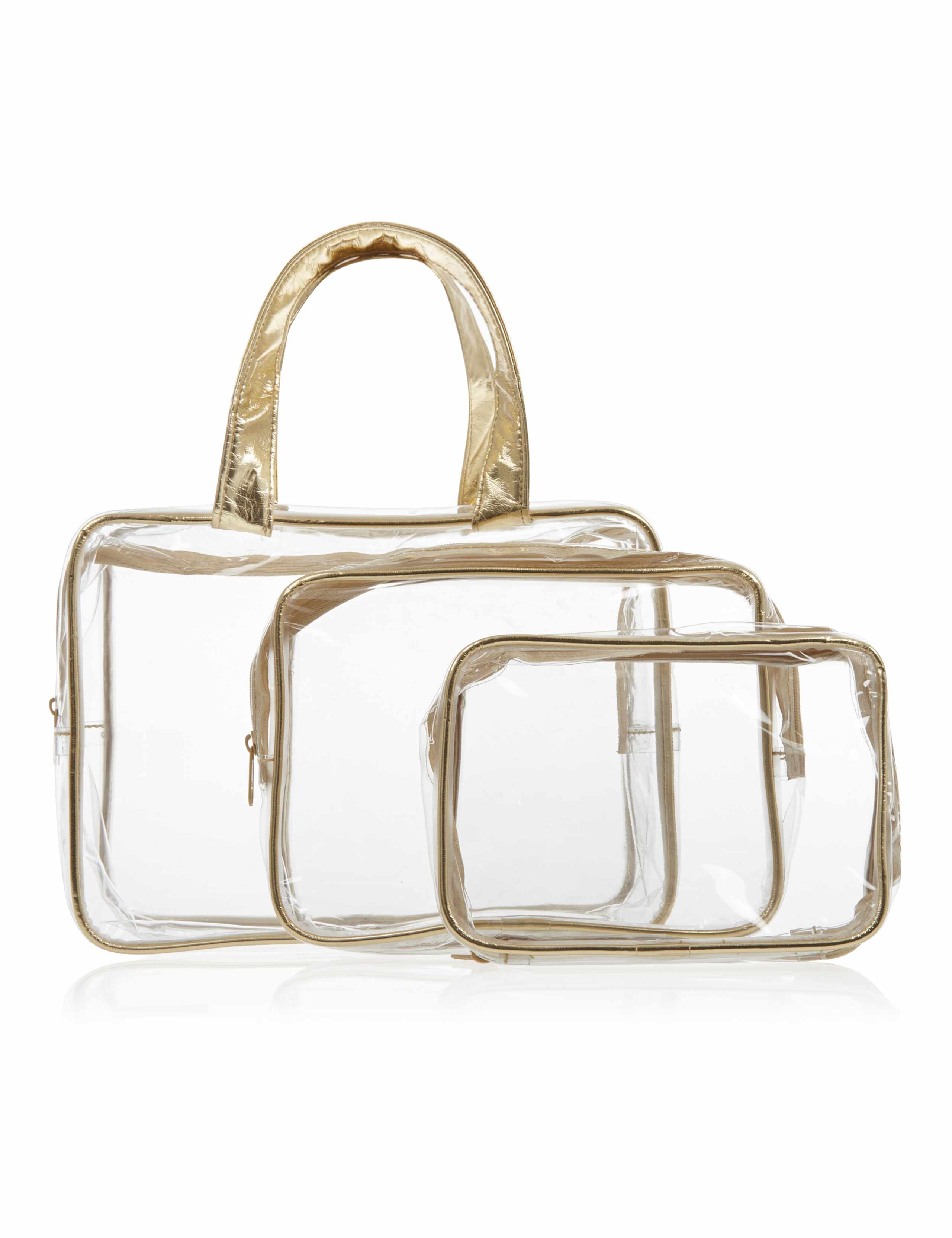 Outstanding Value 3 Piece Clear Cosmetic Bag Set 1 of 2