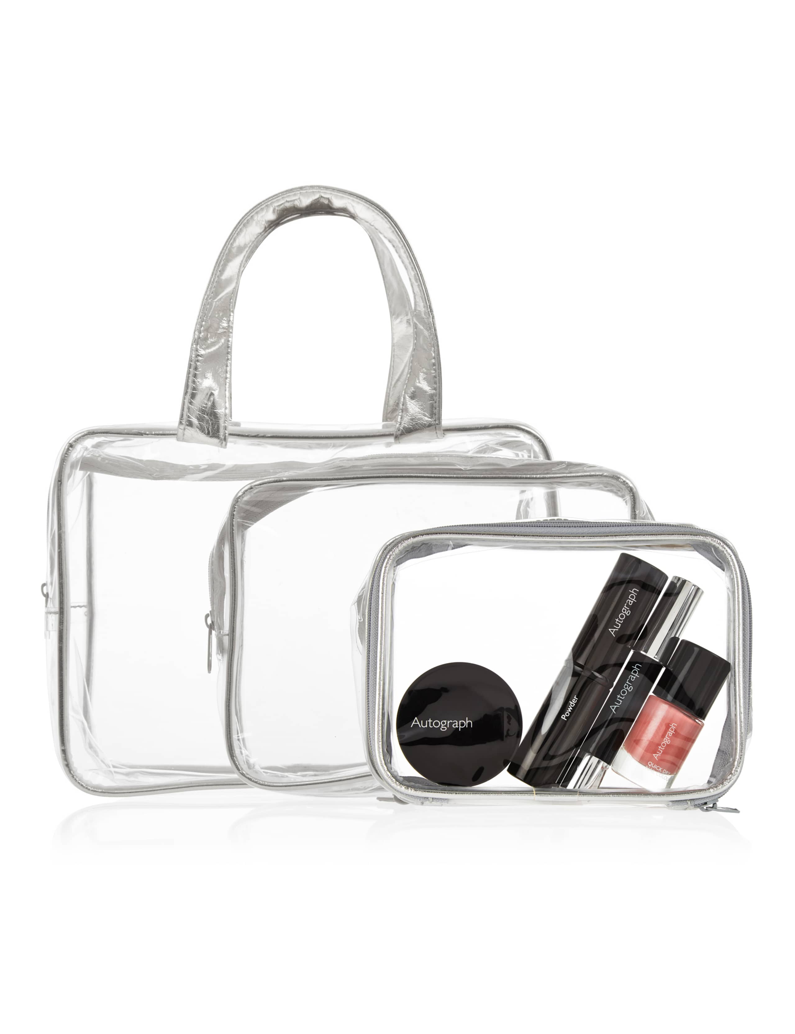 Outstanding Value 3 Piece Clear Cosmetic Bag Set 1 of 2