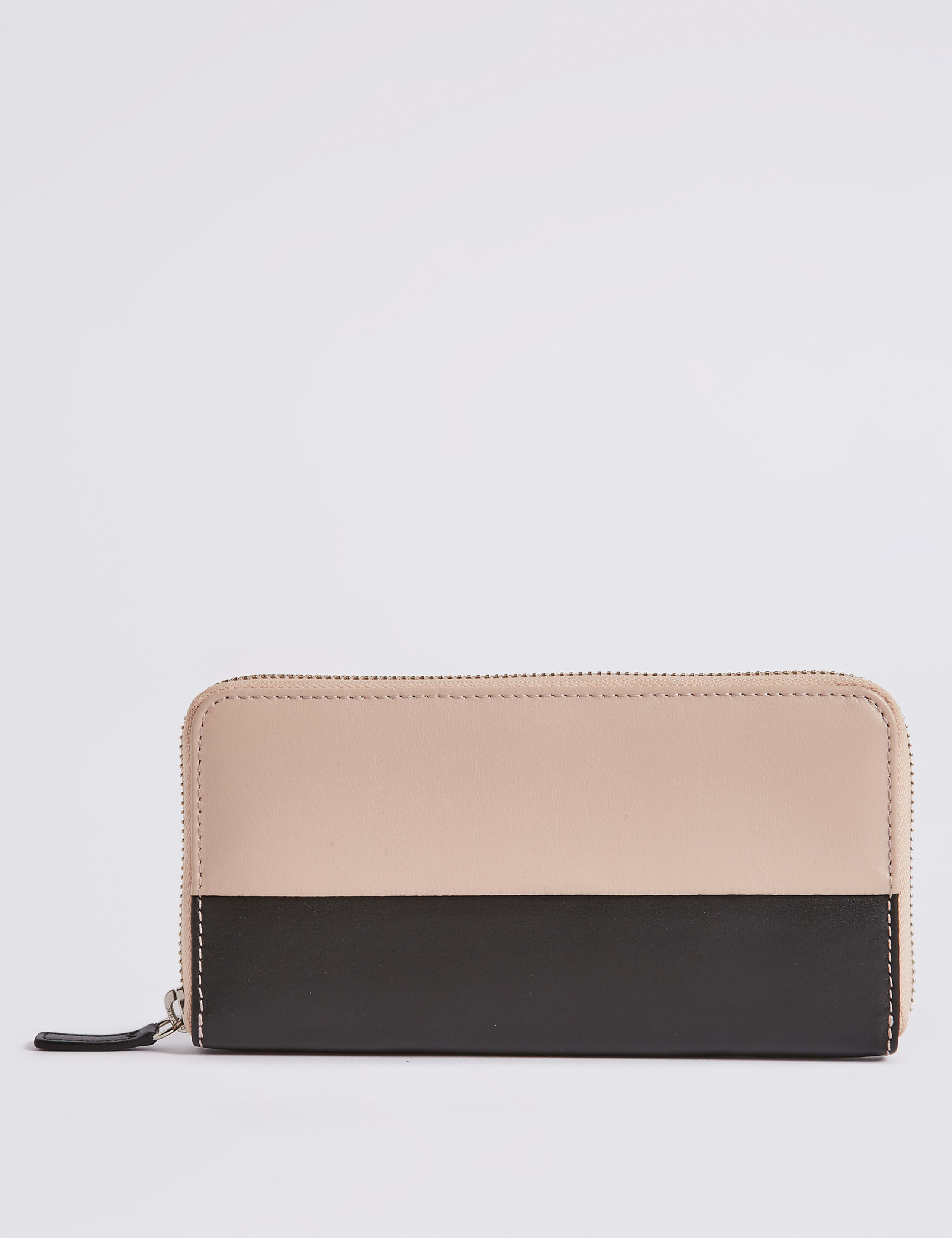 Leather Colour Block Zipped Purse 1 of 4