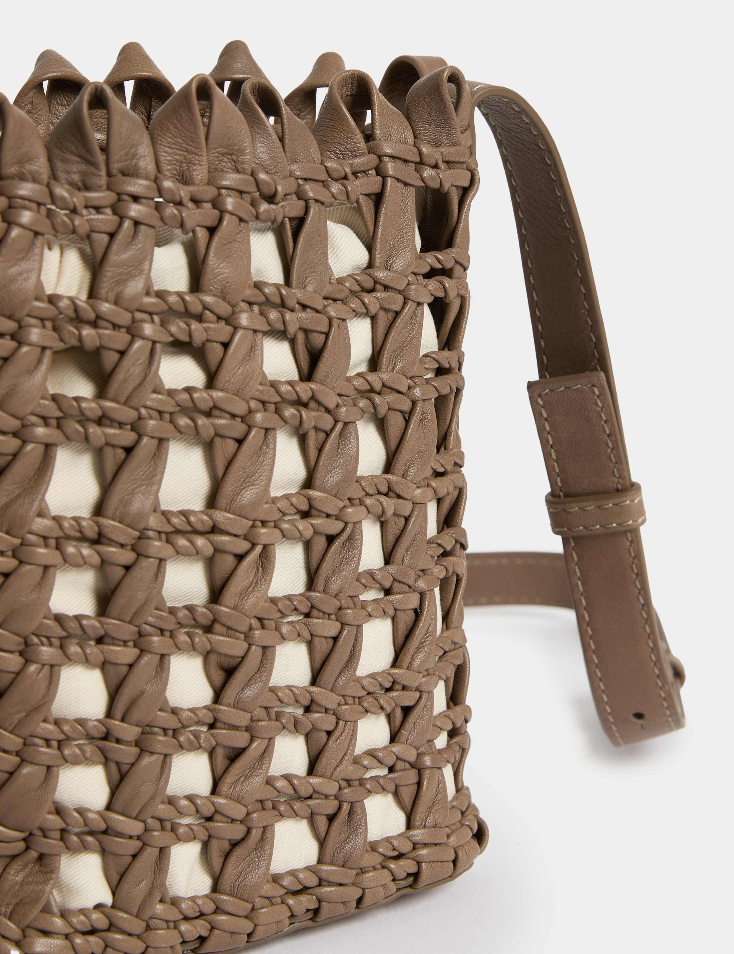 Pure Leather Woven Cross Body Bag 3 of 5
