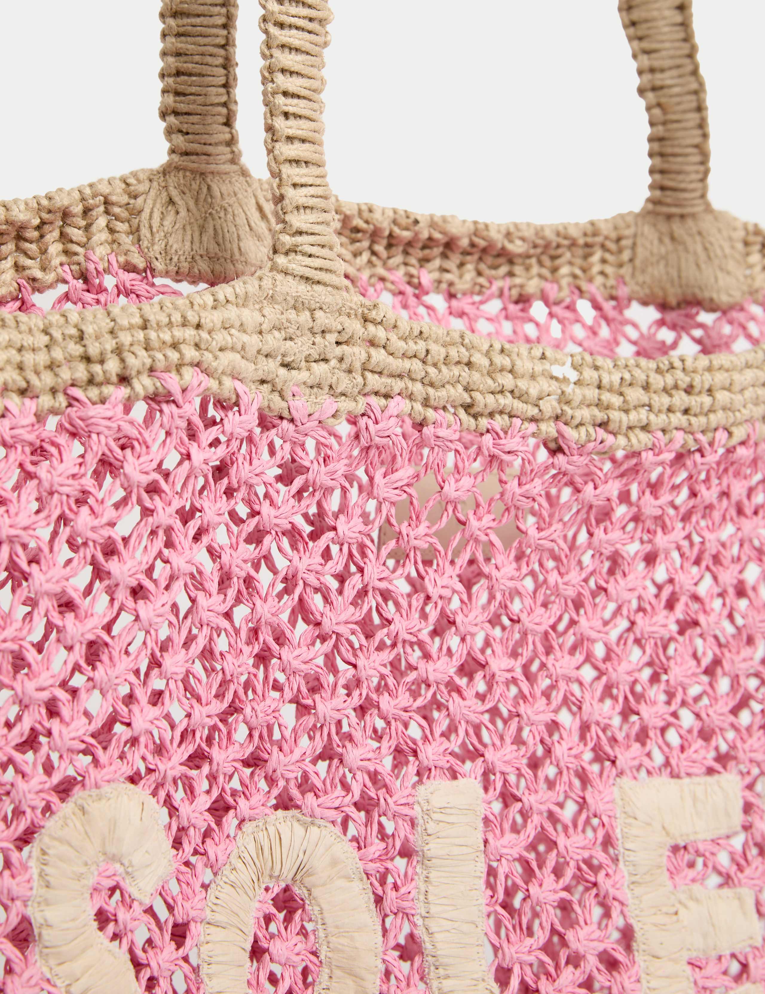 Straw & Jute Macramé Beach Tote Bag 2 of 4