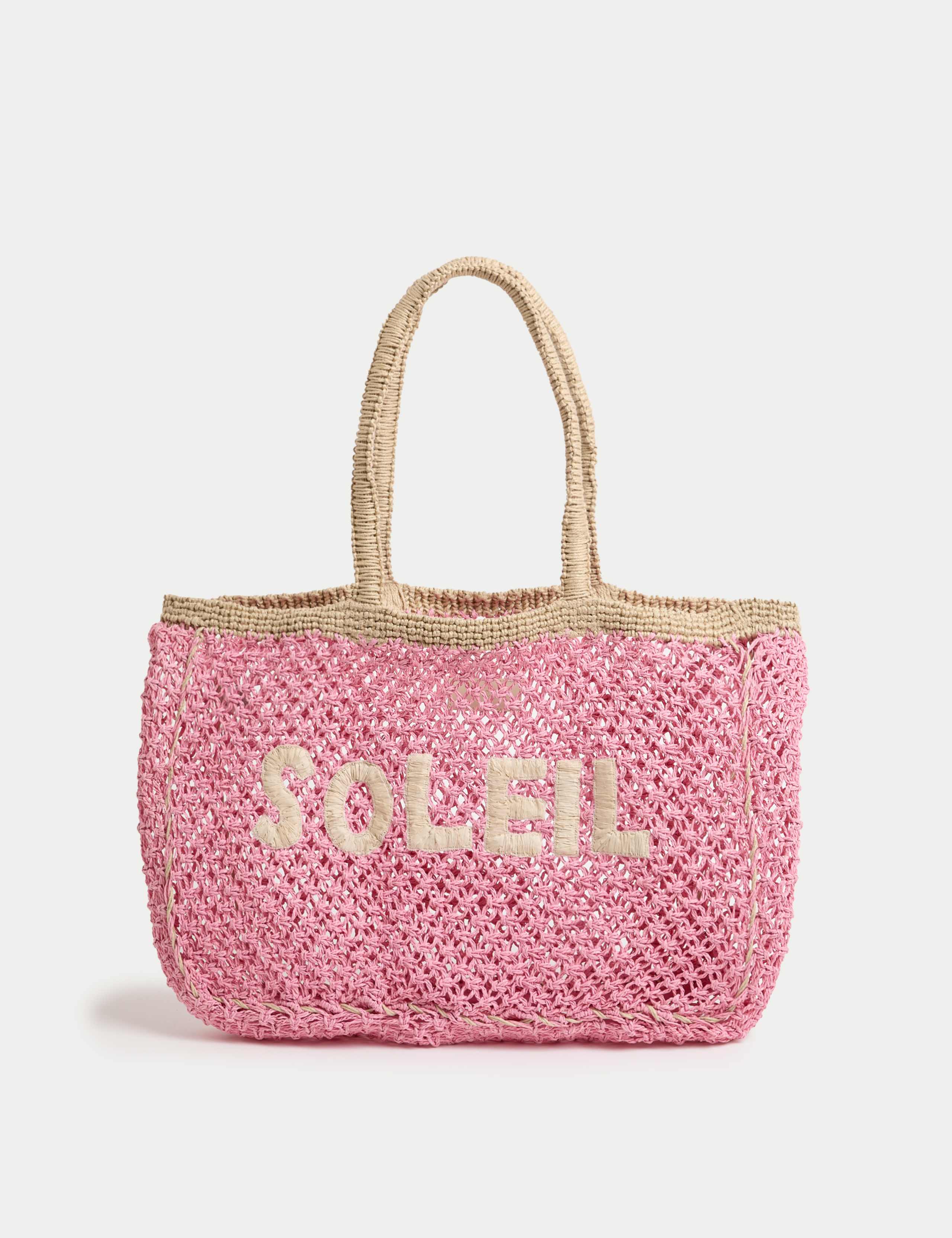 Straw & Jute Macramé Beach Tote Bag 1 of 4