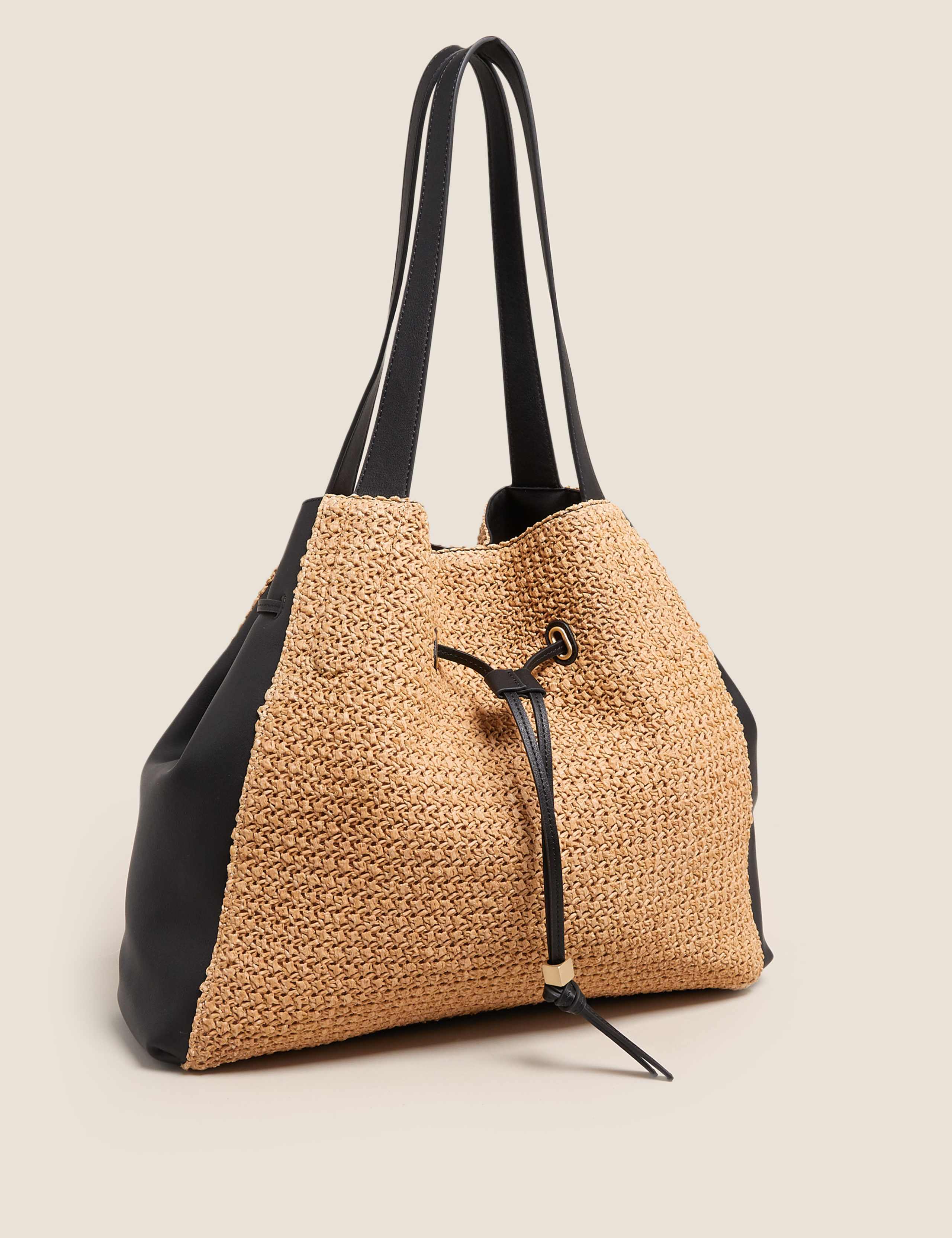 Drawstring Straw Tote Bag 2 of 6