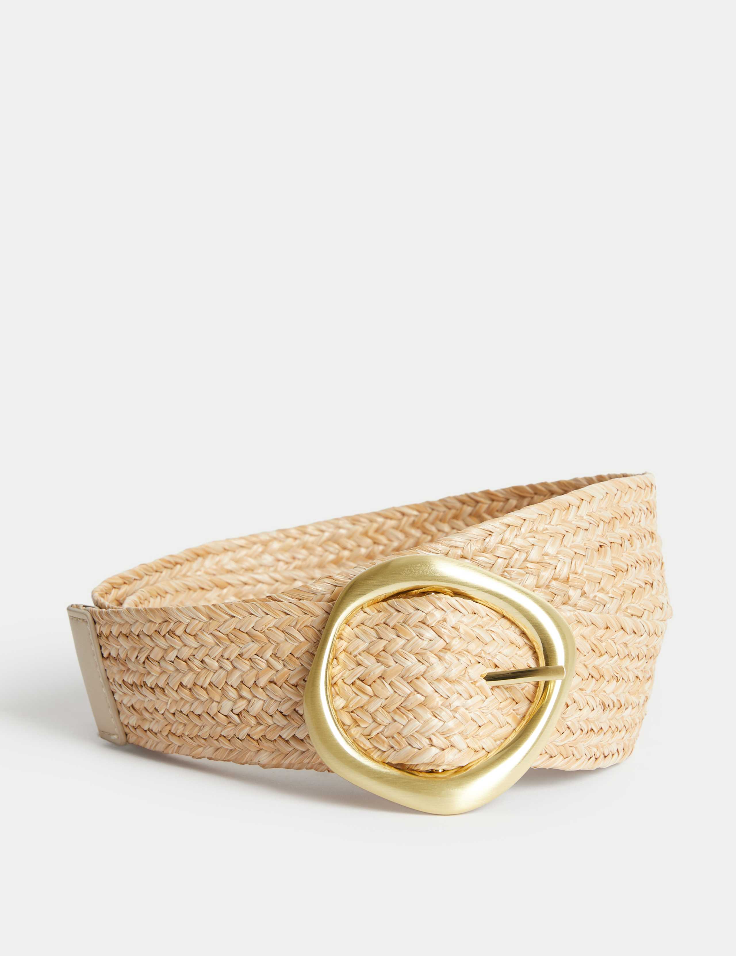 Circle Buckle Raffia Belt