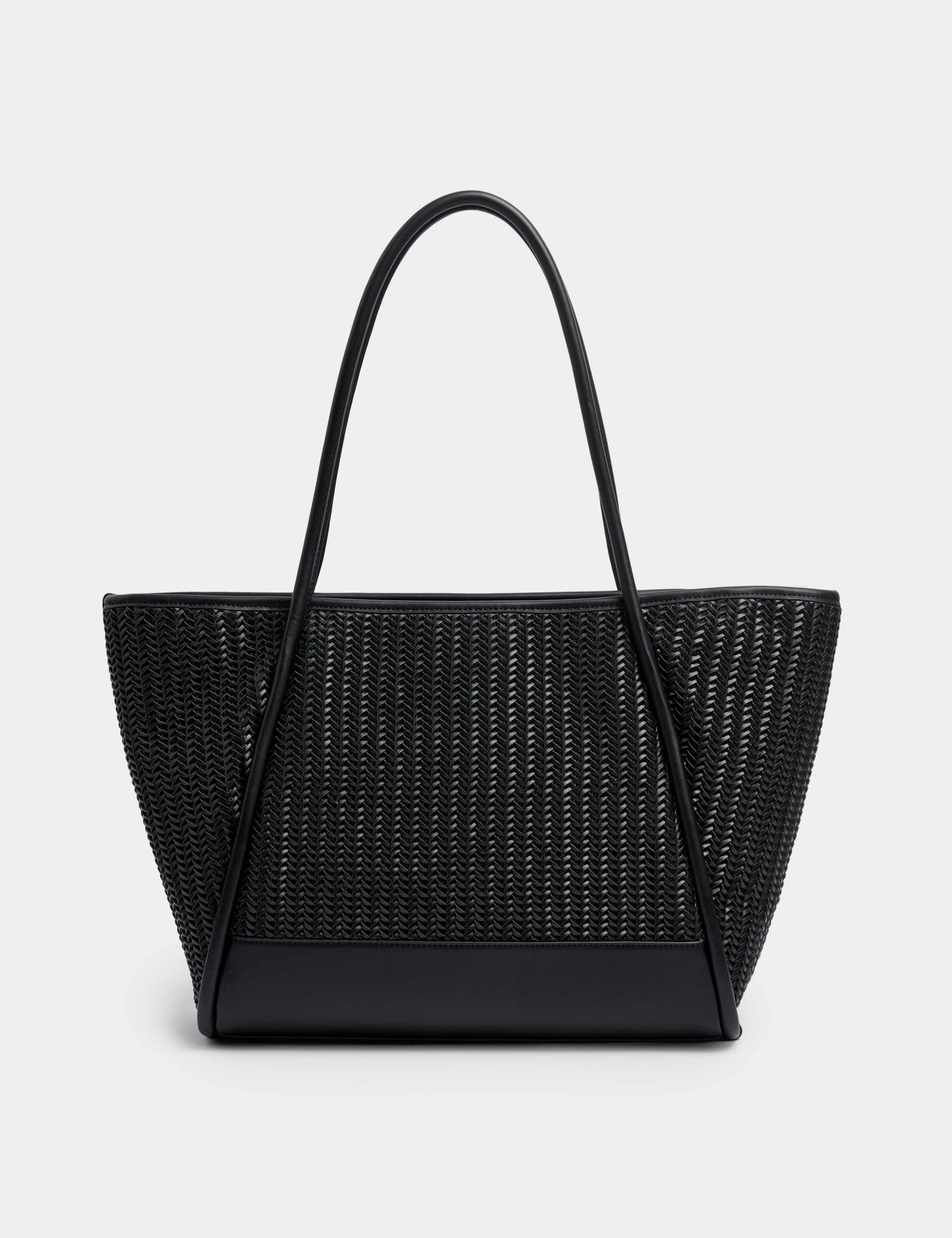 Faux Leather Woven Structured Tote Bag 1 of 5