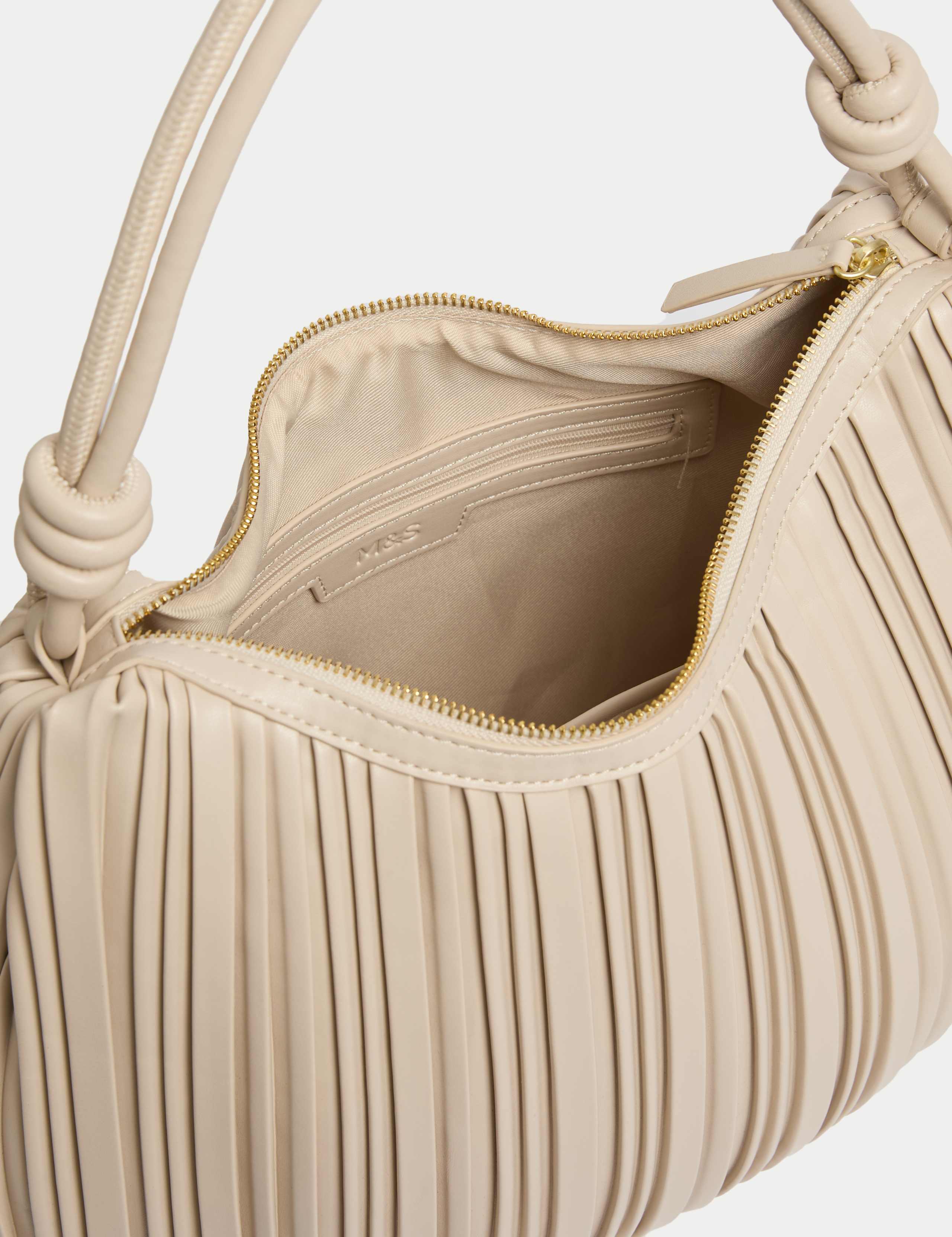Faux Leather Pleated Top Handle Shoulder Bag 5 of 5