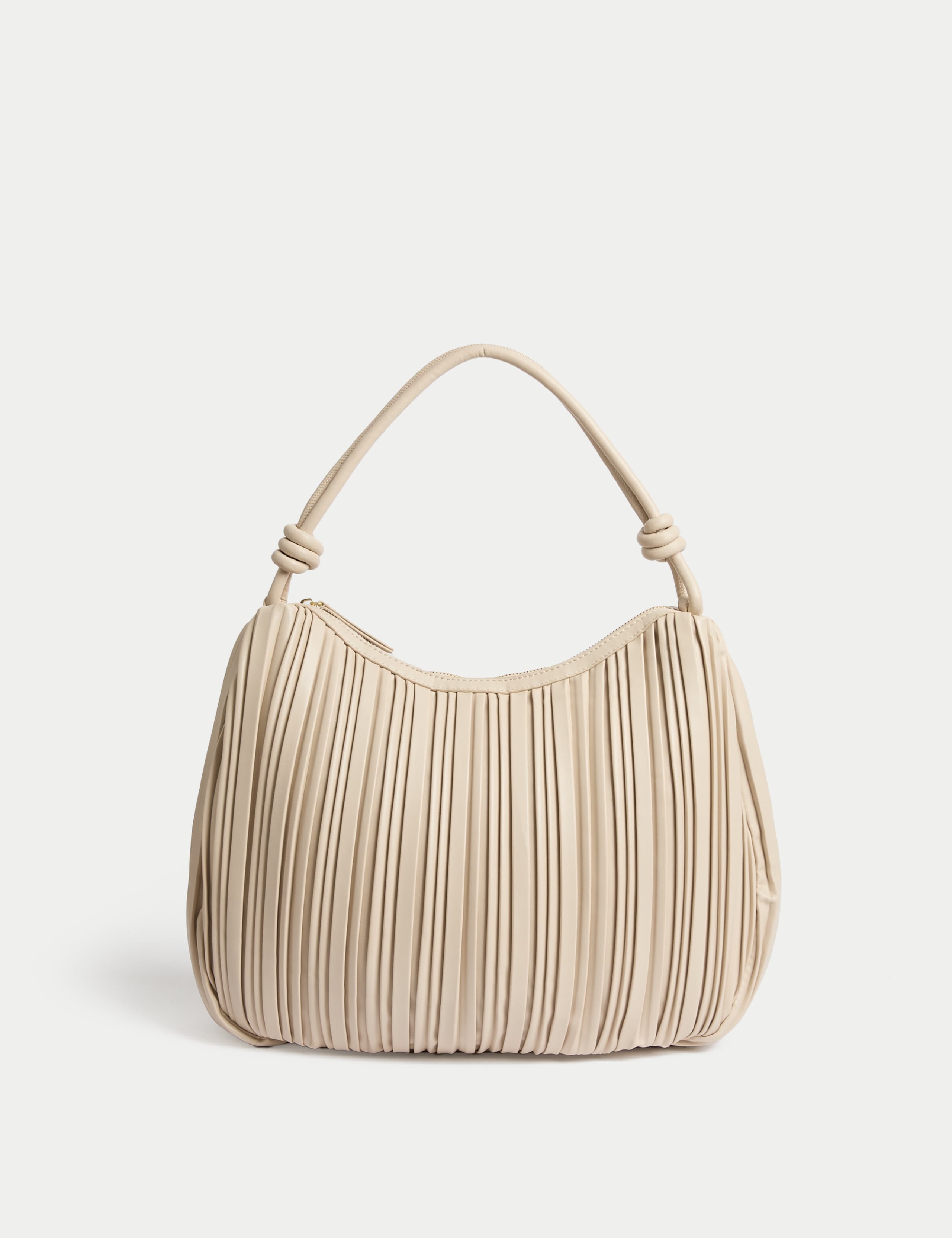 Faux Leather Pleated Top Handle Shoulder Bag 2 of 5