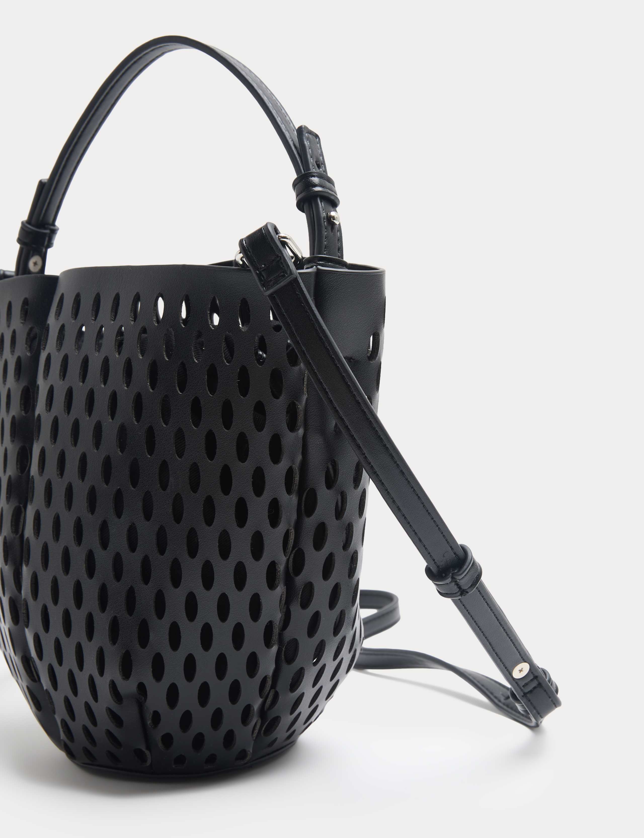 Faux Leather Laser Cut Tulip Bucket Bag QT 2 of 5