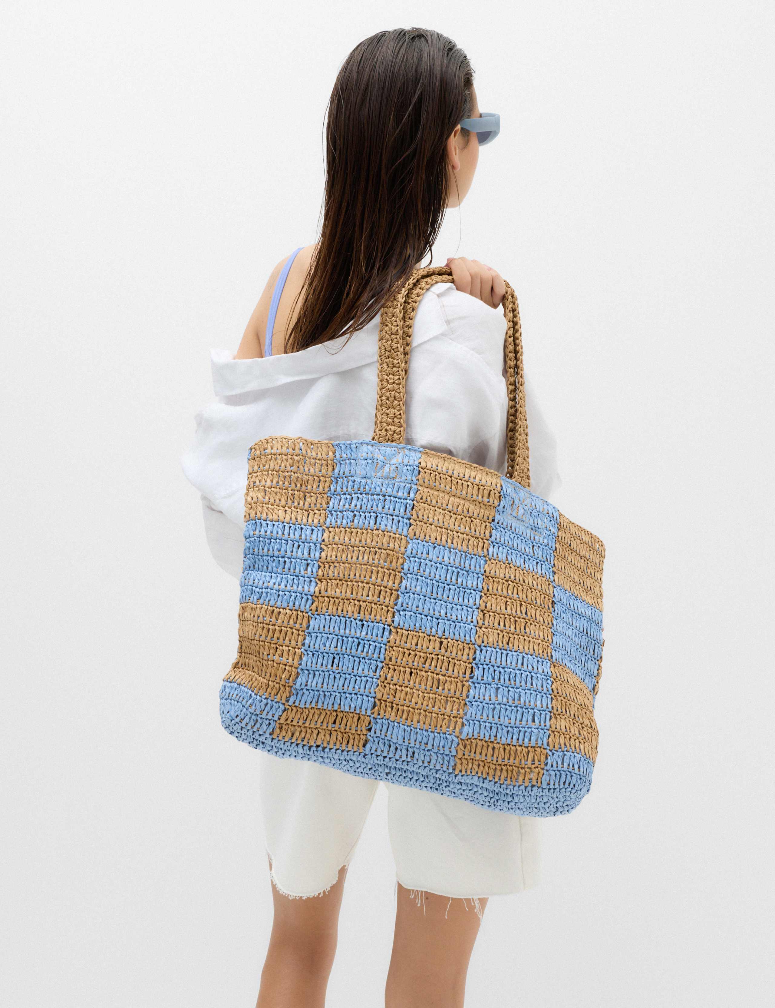 Straw Checkerboard Tote Bag 1 of 5