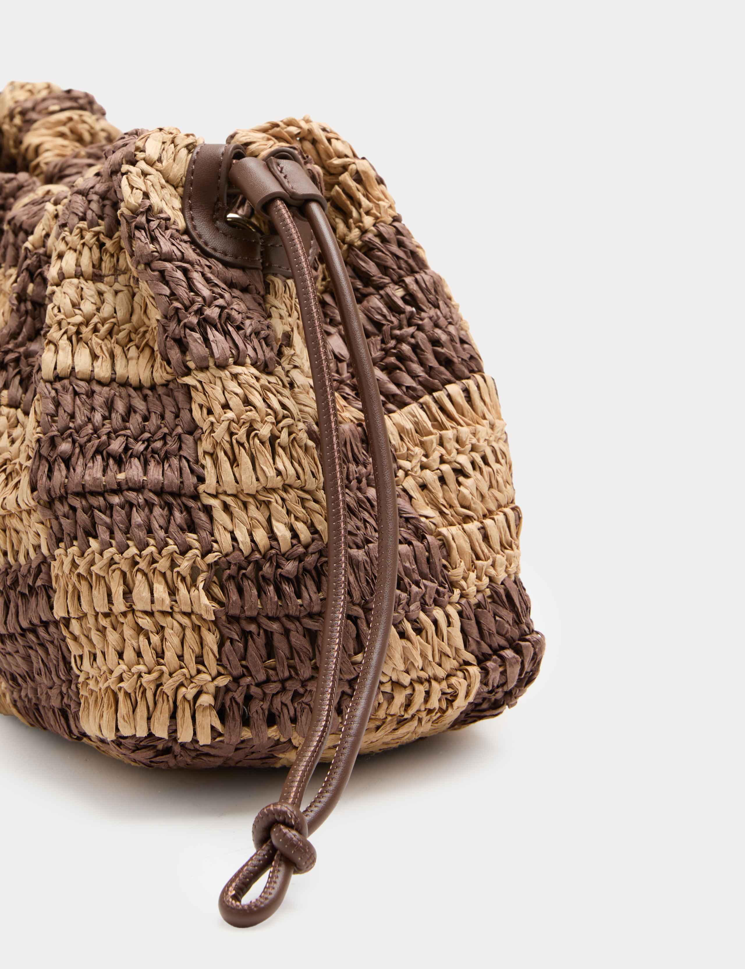 Straw Check Drawstring Beach Bag 2 of 4