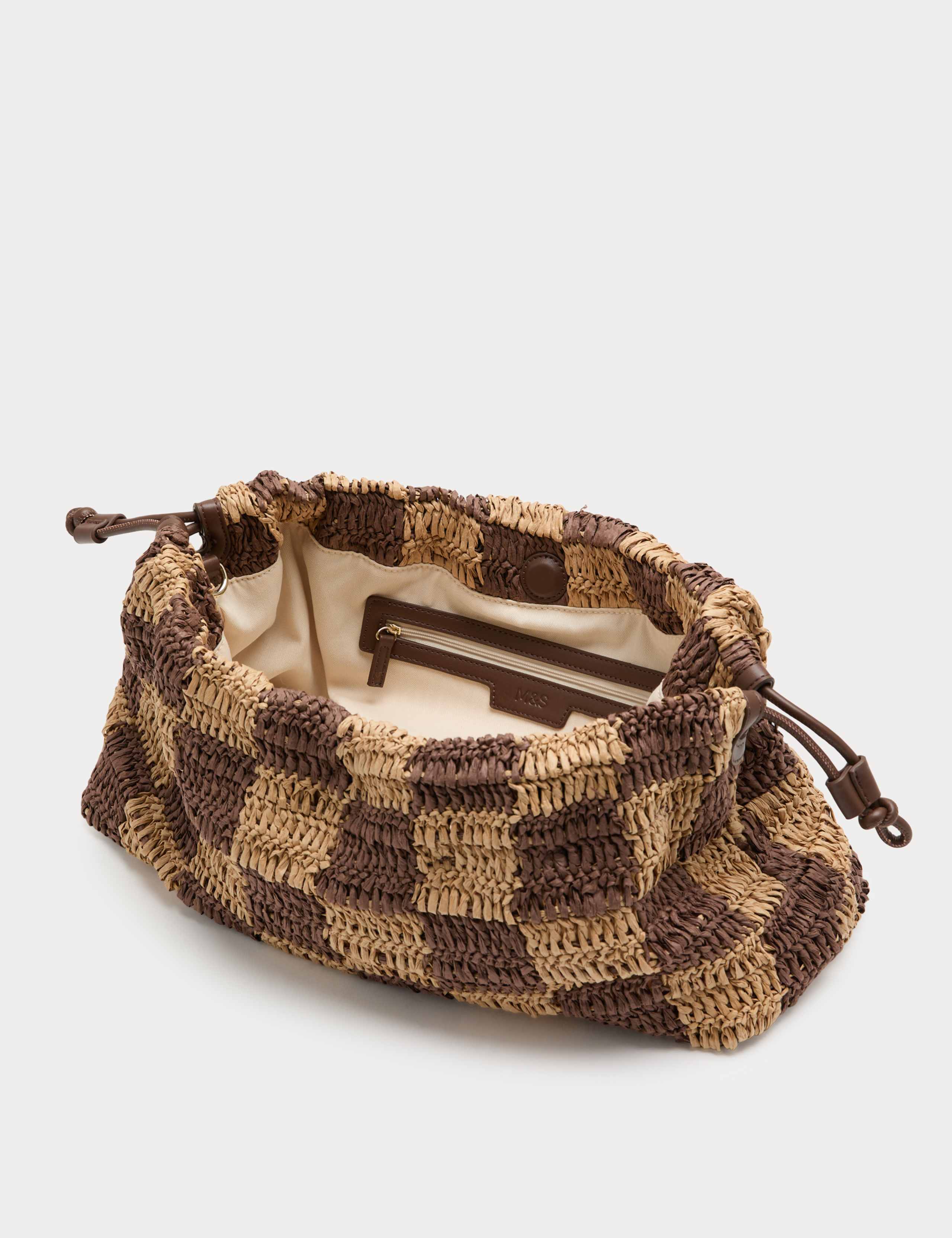 Straw Check Drawstring Beach Bag 4 of 4