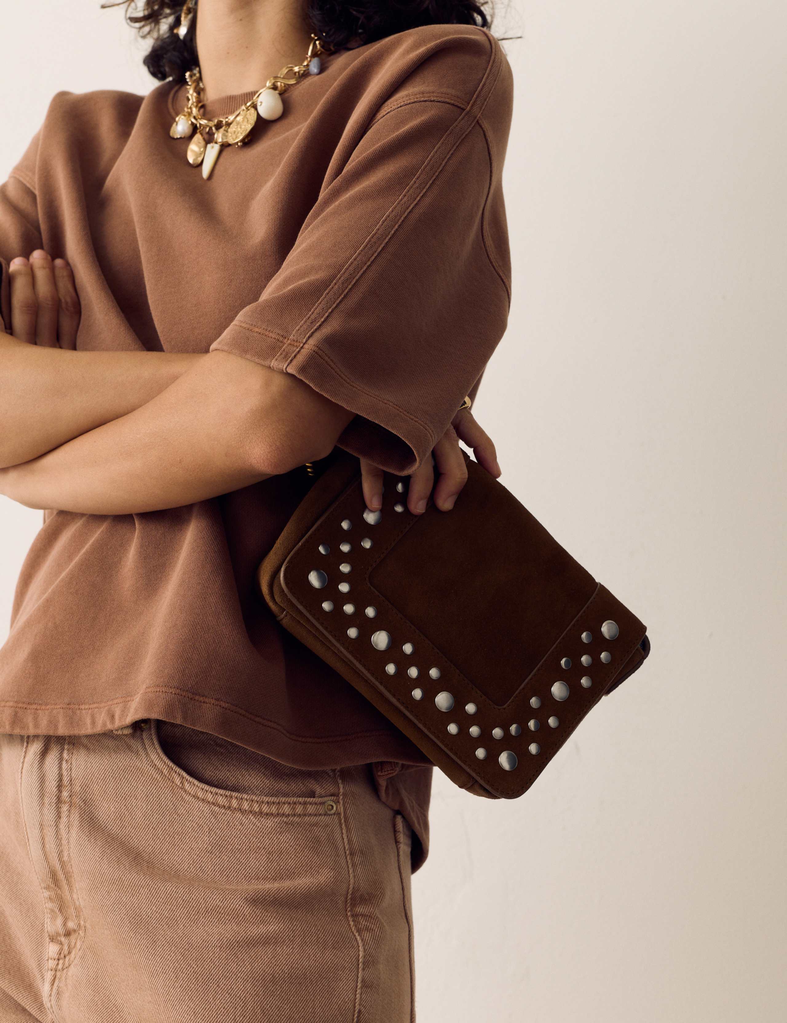 Suede Studded Cross Body Bag 1 of 4