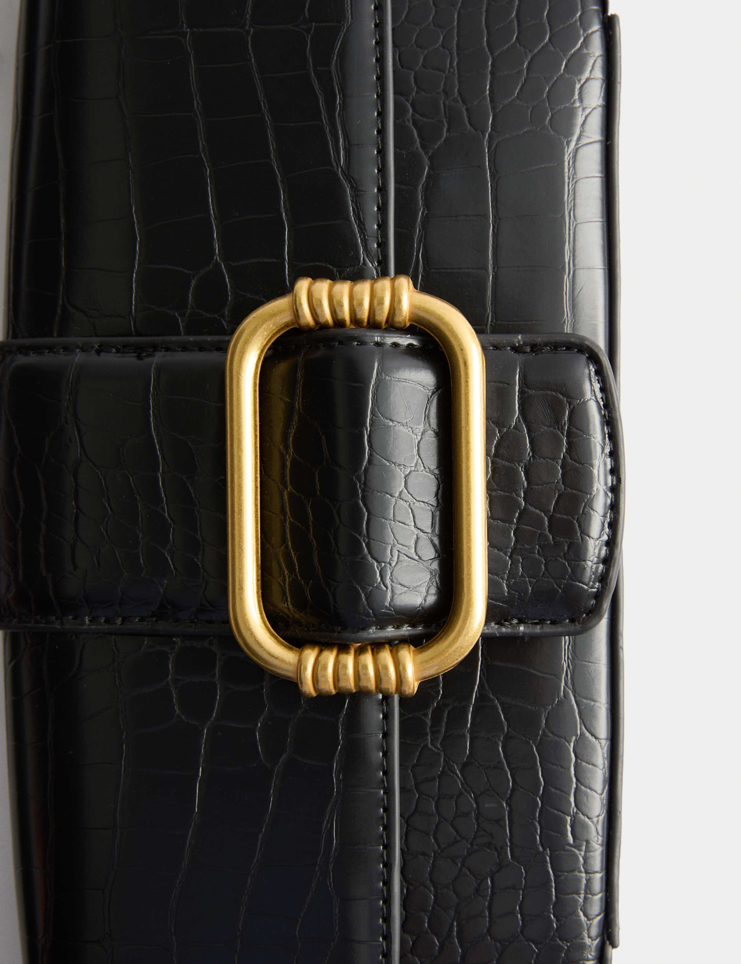 Faux Leather Croc Effect Baguette Bag 2 of 4