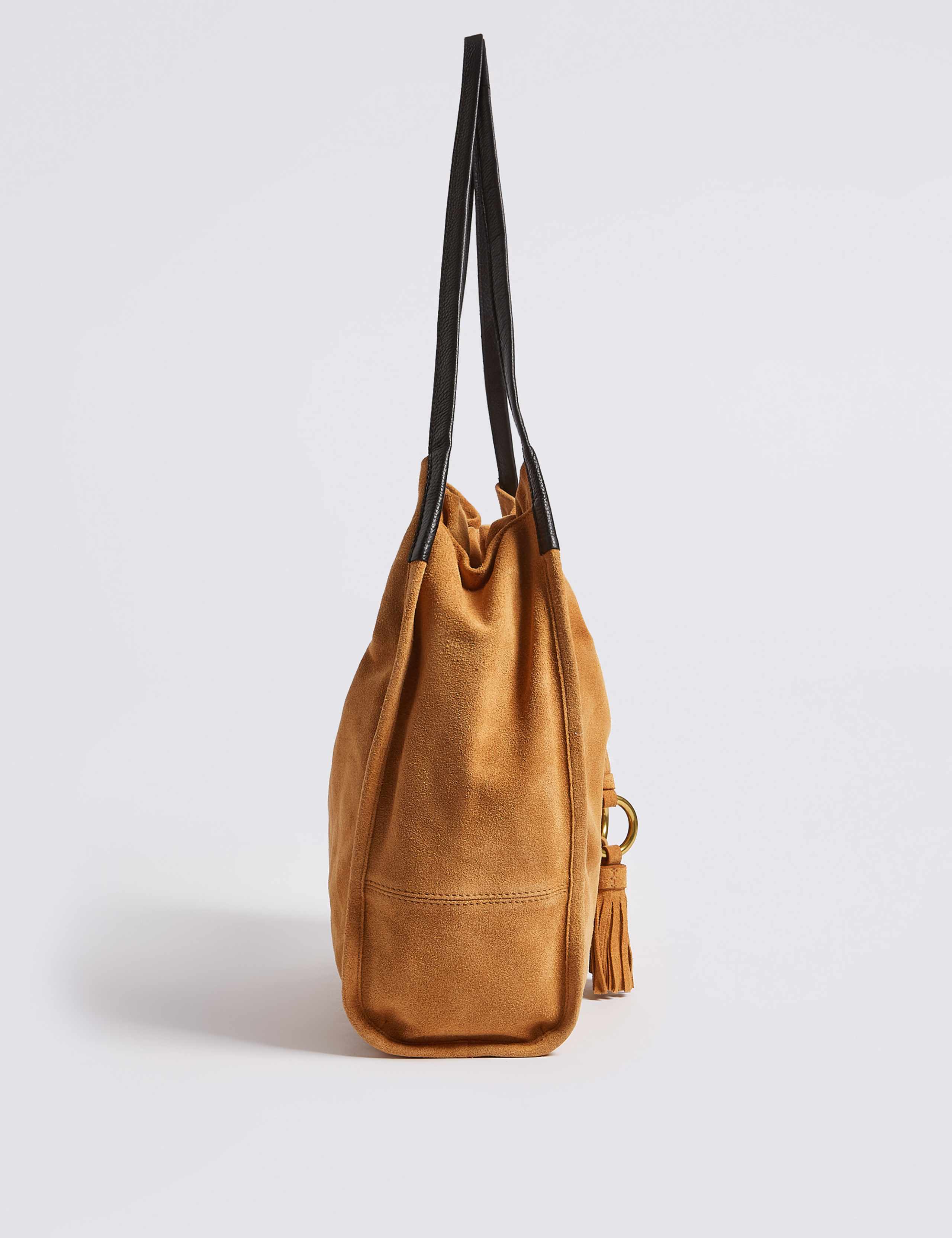 ★TOUT Y EST★ Tassel Suede Shoulder Bag Camel NOI1380 CAMEL BROWN Suede Leather Bag. GENUINE Leather Small