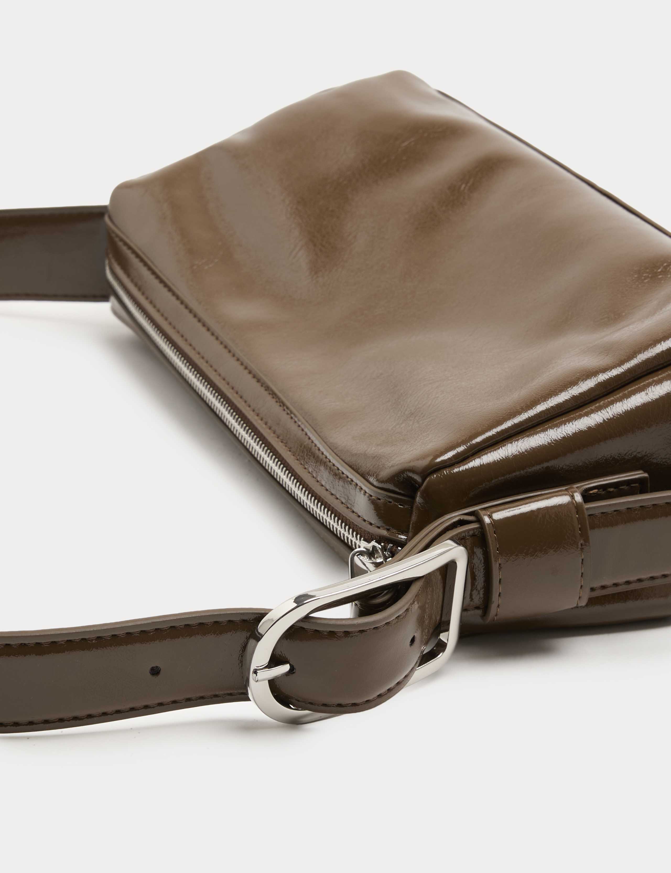 Faux Leather Patent Finish Buckle Shoulder Bag 1 of 3