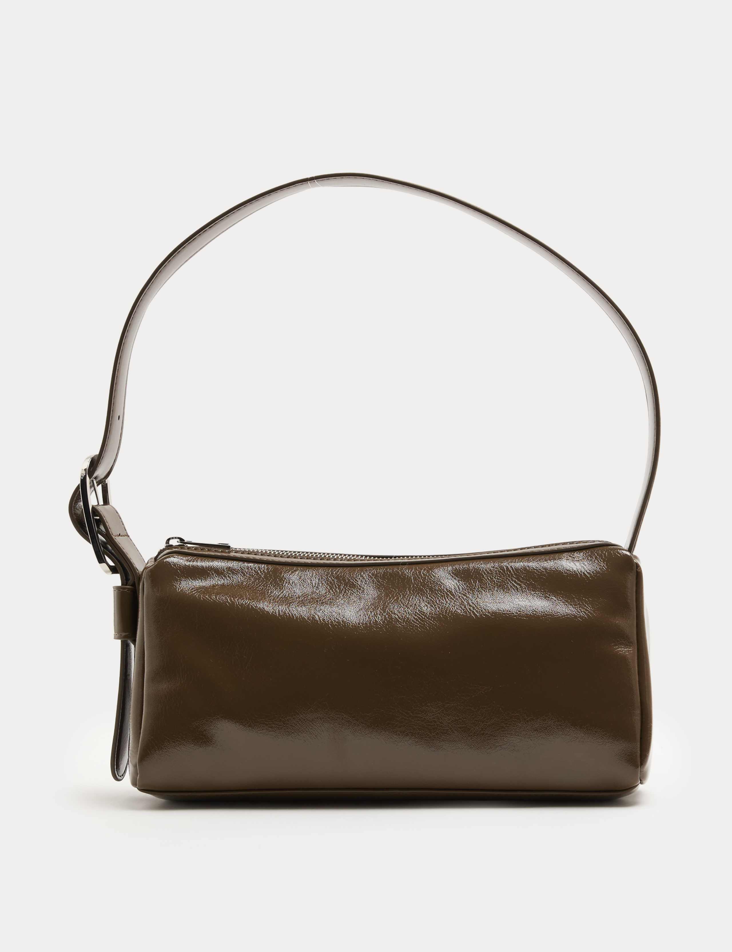 Faux Leather Patent Finish Buckle Shoulder Bag 2 of 3