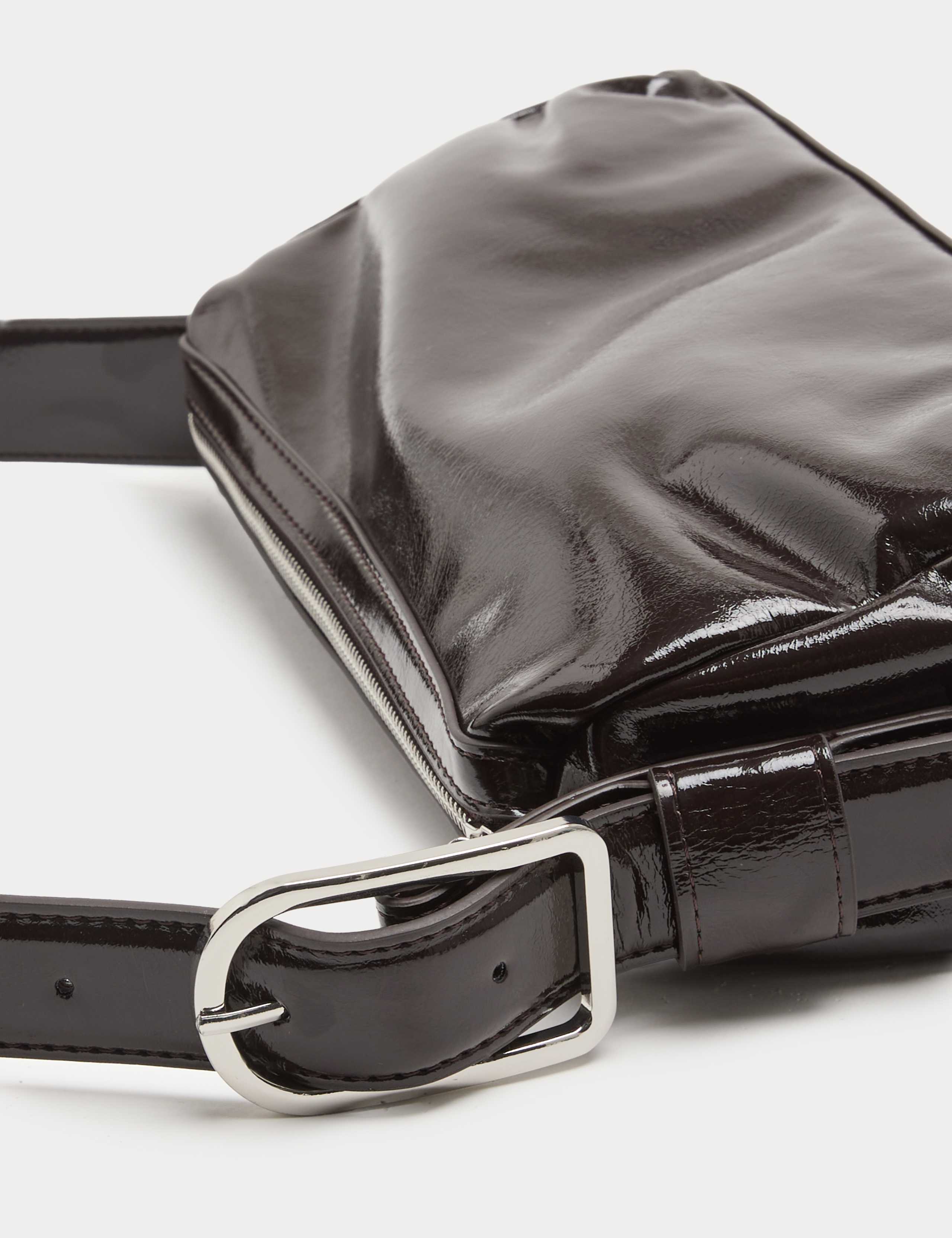 Faux Leather Patent Finish Buckle Shoulder Bag 1 of 3