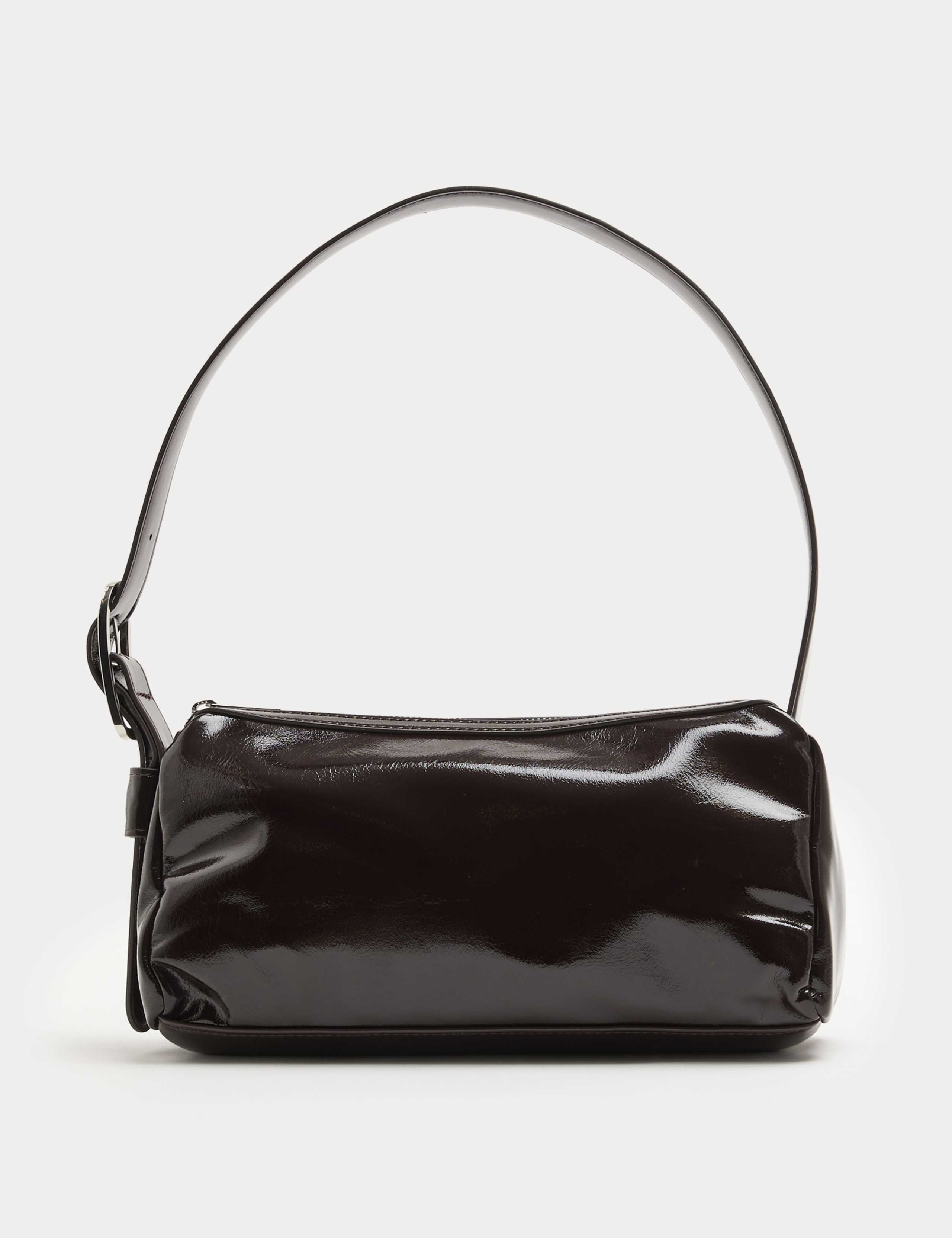 Faux Leather Patent Finish Buckle Shoulder Bag 2 of 3