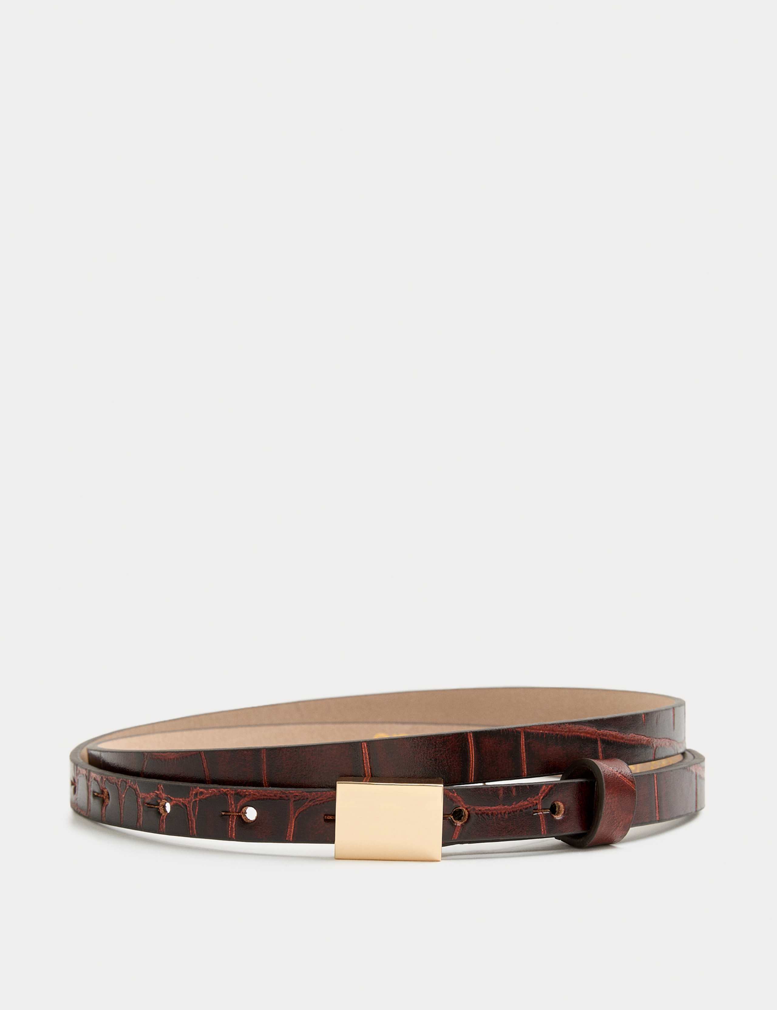 Leather Skinny Lizard Effect Jeans Belt 1 of 2