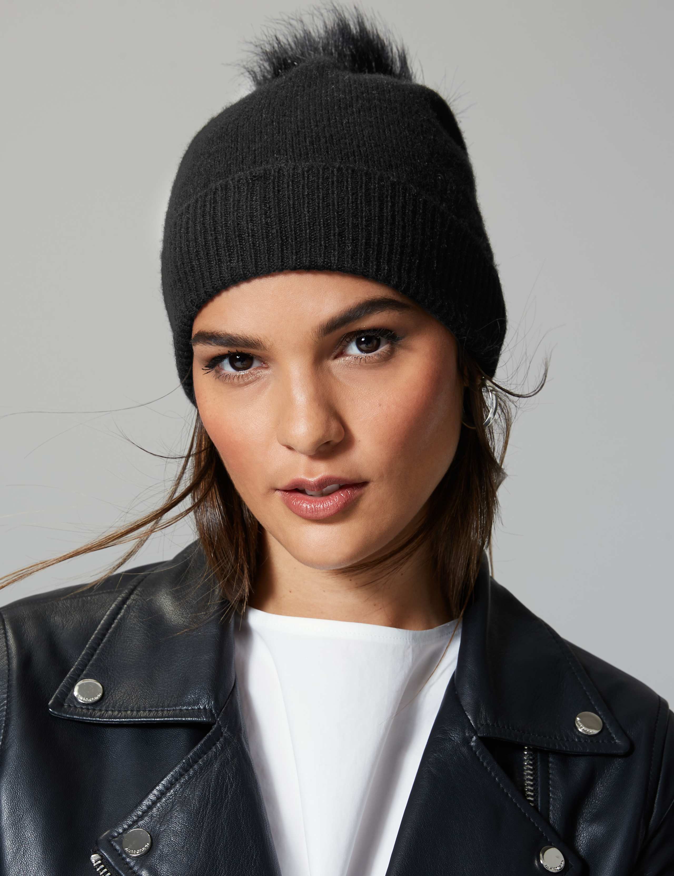 Cashmere Bobble Beanie Hat 1 of 2