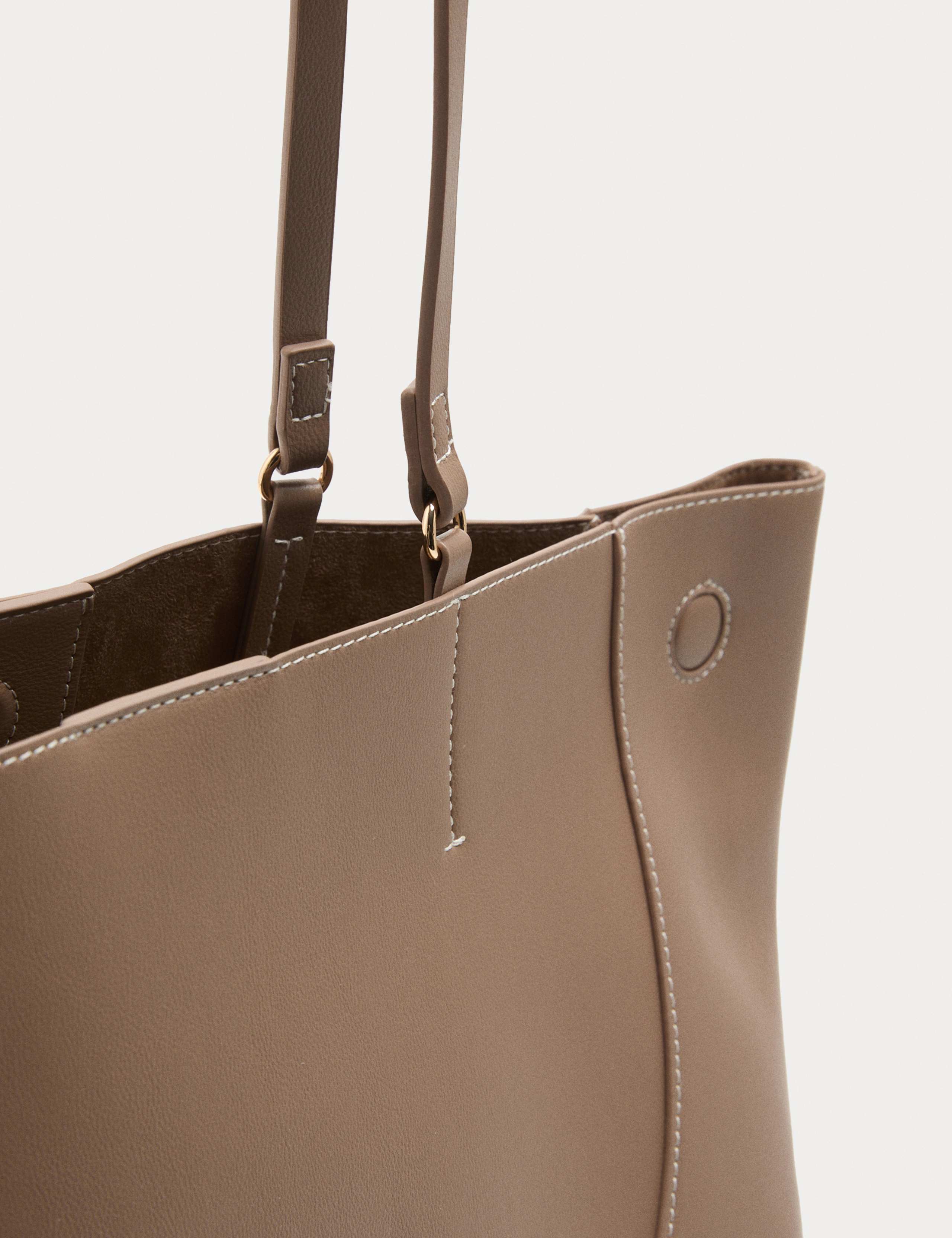 Faux Leather Stitch Detail Tote Bag 1 of 4