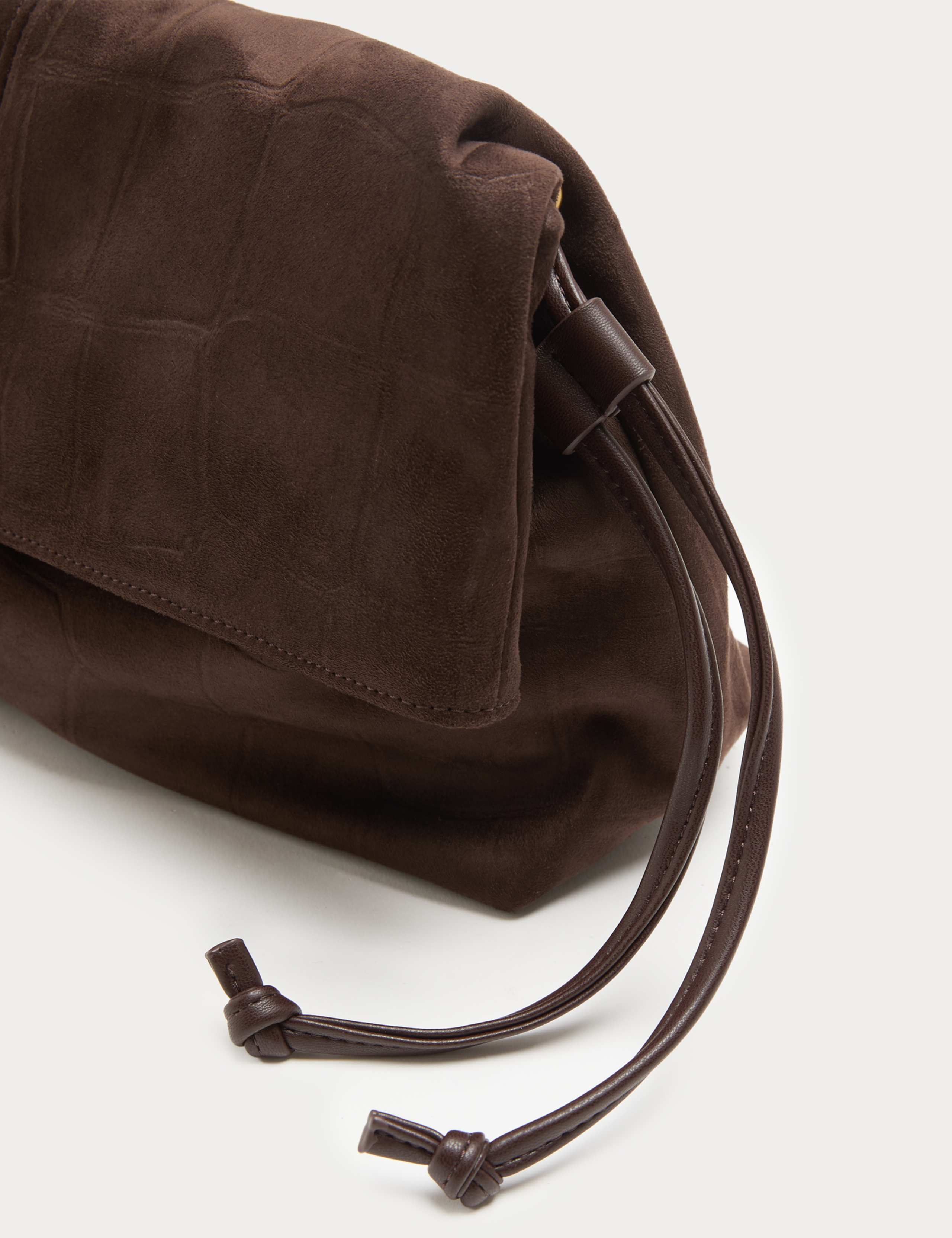 Suedette Ruched Fold-Over Clutch Bag 1 of 3