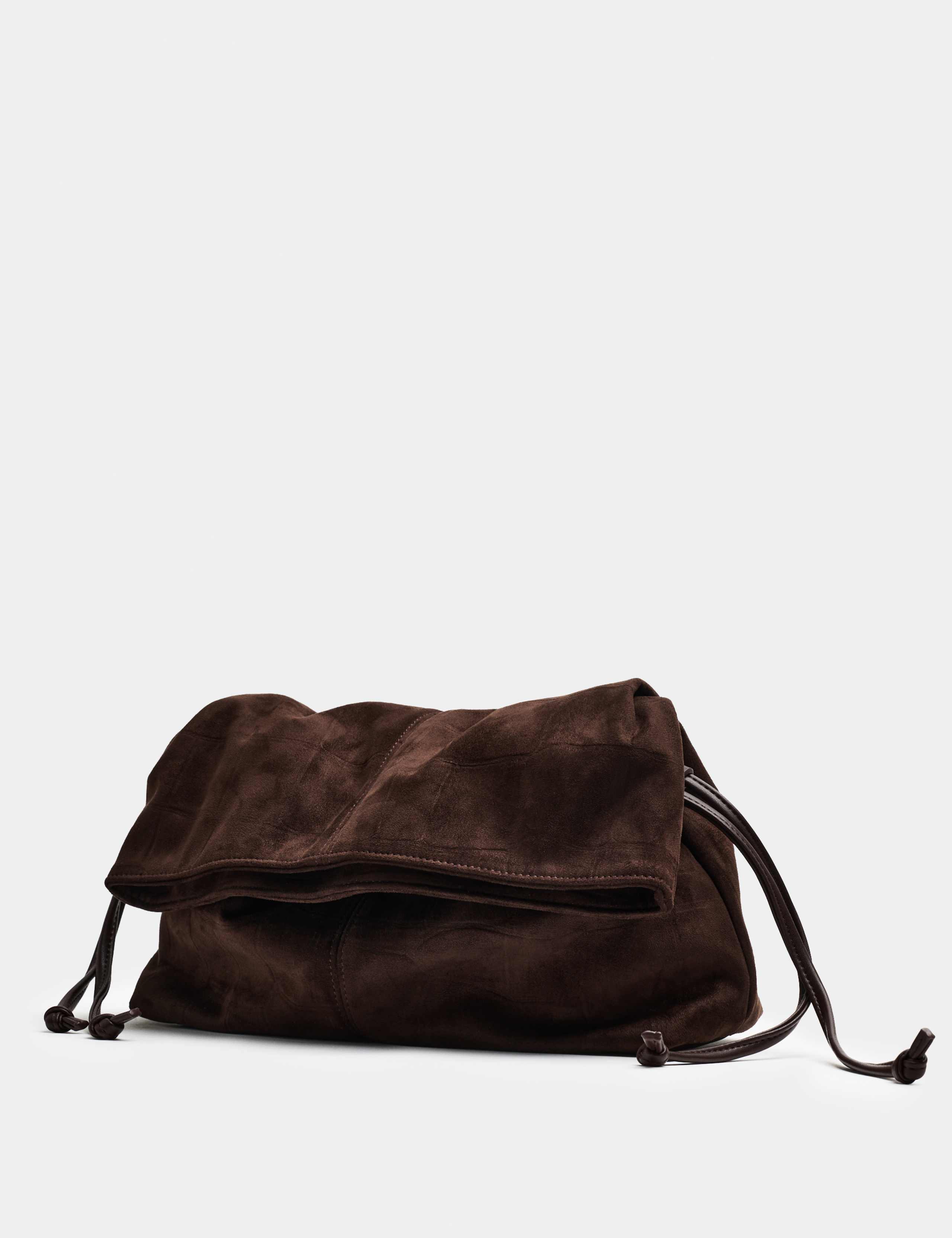 Suedette Ruched Fold-Over Clutch Bag 4 of 5