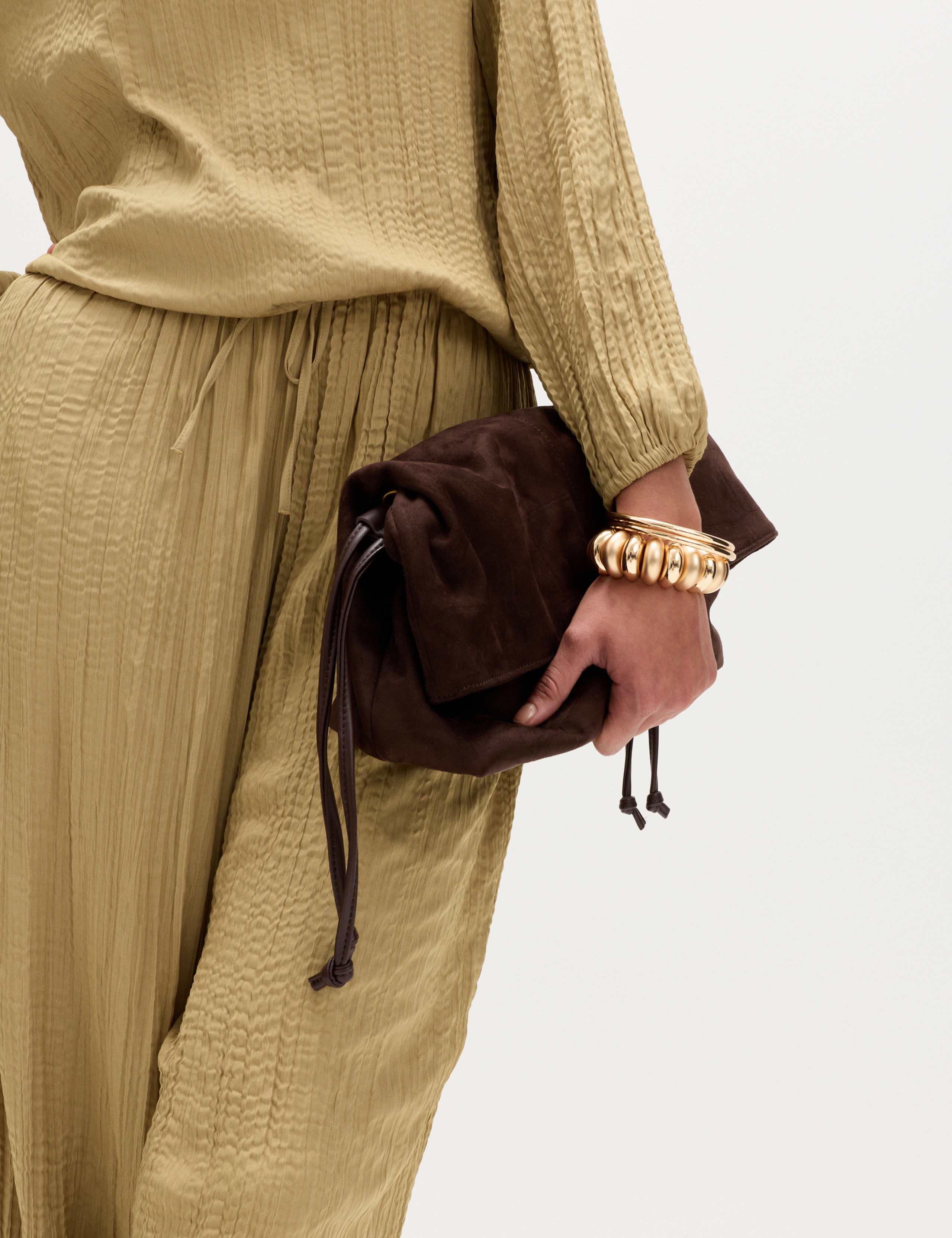 Suedette Ruched Fold-Over Clutch Bag 5 of 5