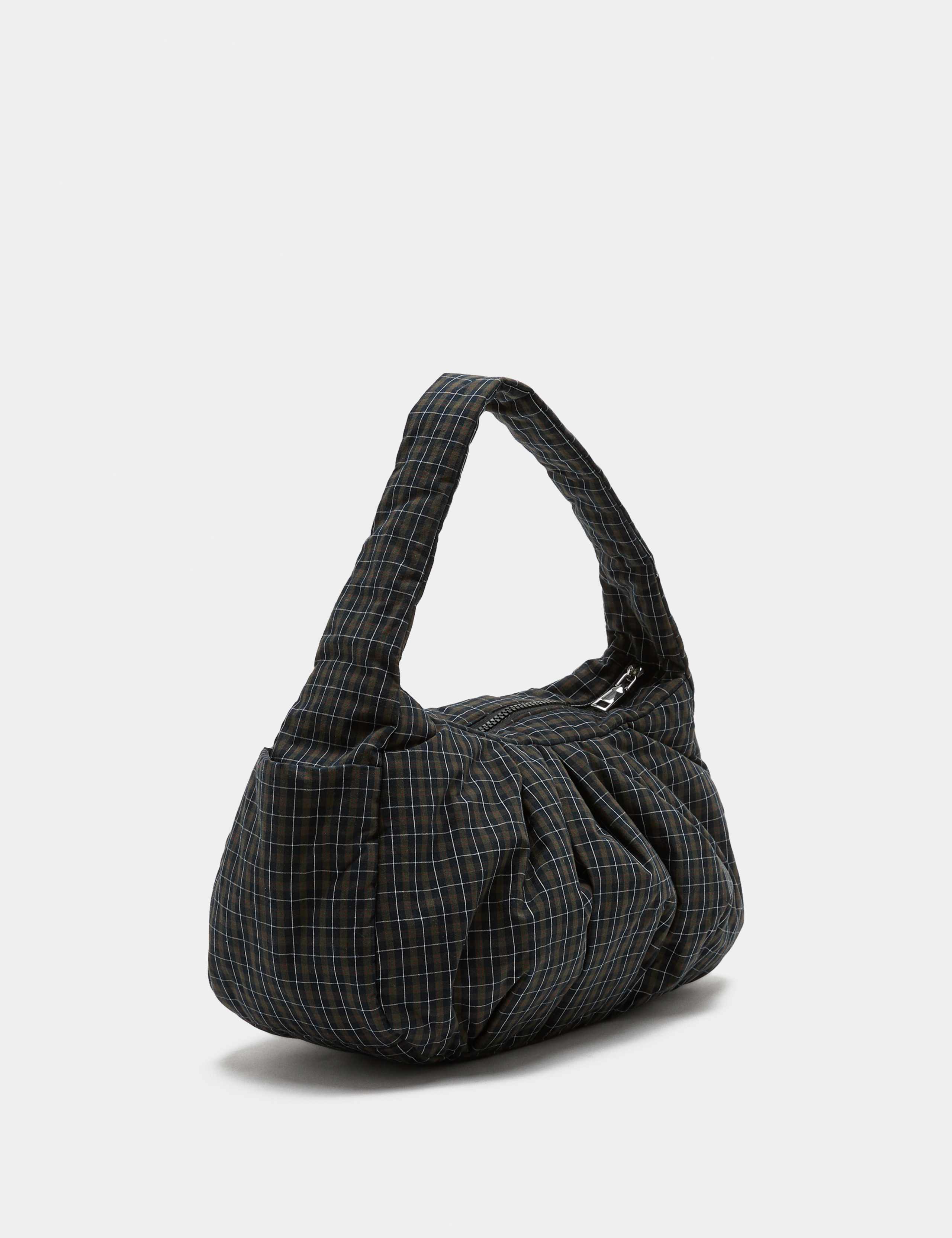 Pure Cotton Checked Ruched Shoulder Bag 2 of 3