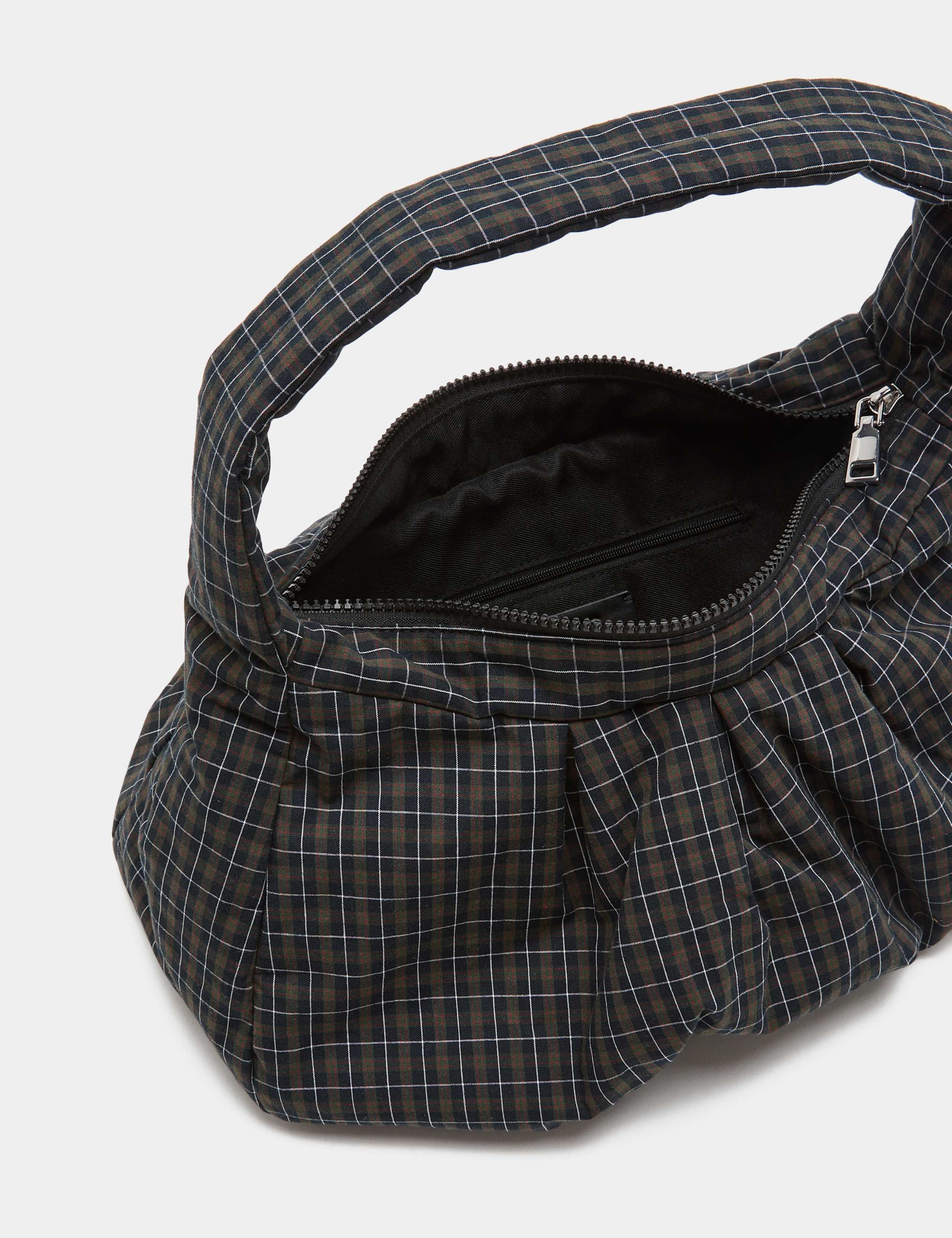 Pure Cotton Checked Ruched Shoulder Bag 3 of 3