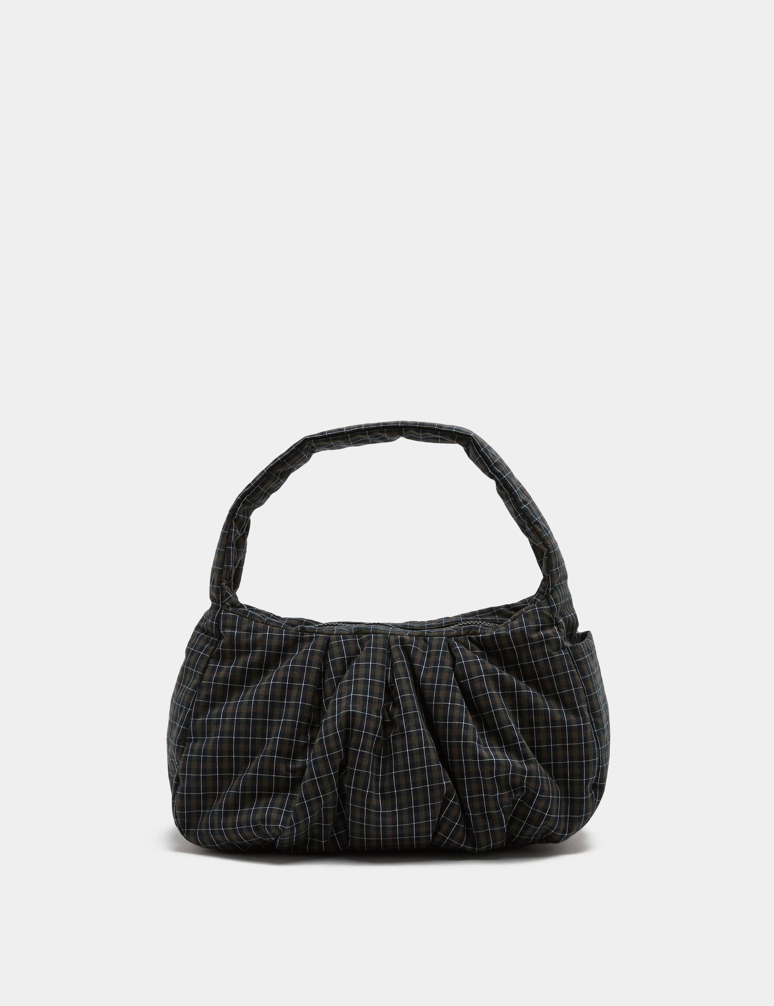 Pure Cotton Checked Ruched Shoulder Bag 1 of 3