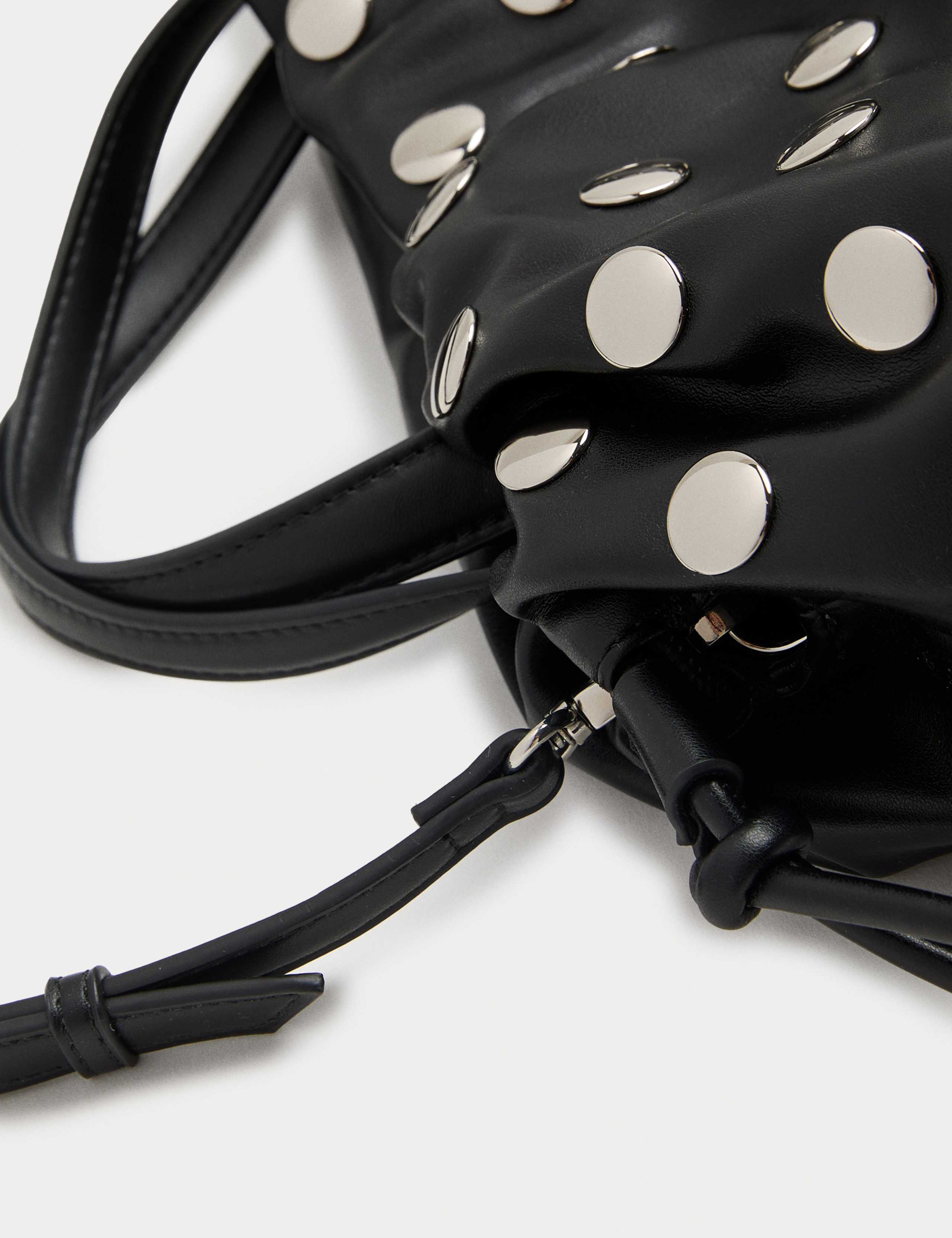 Faux Leather Slouchy Studded Cross Body Bag 3 of 3