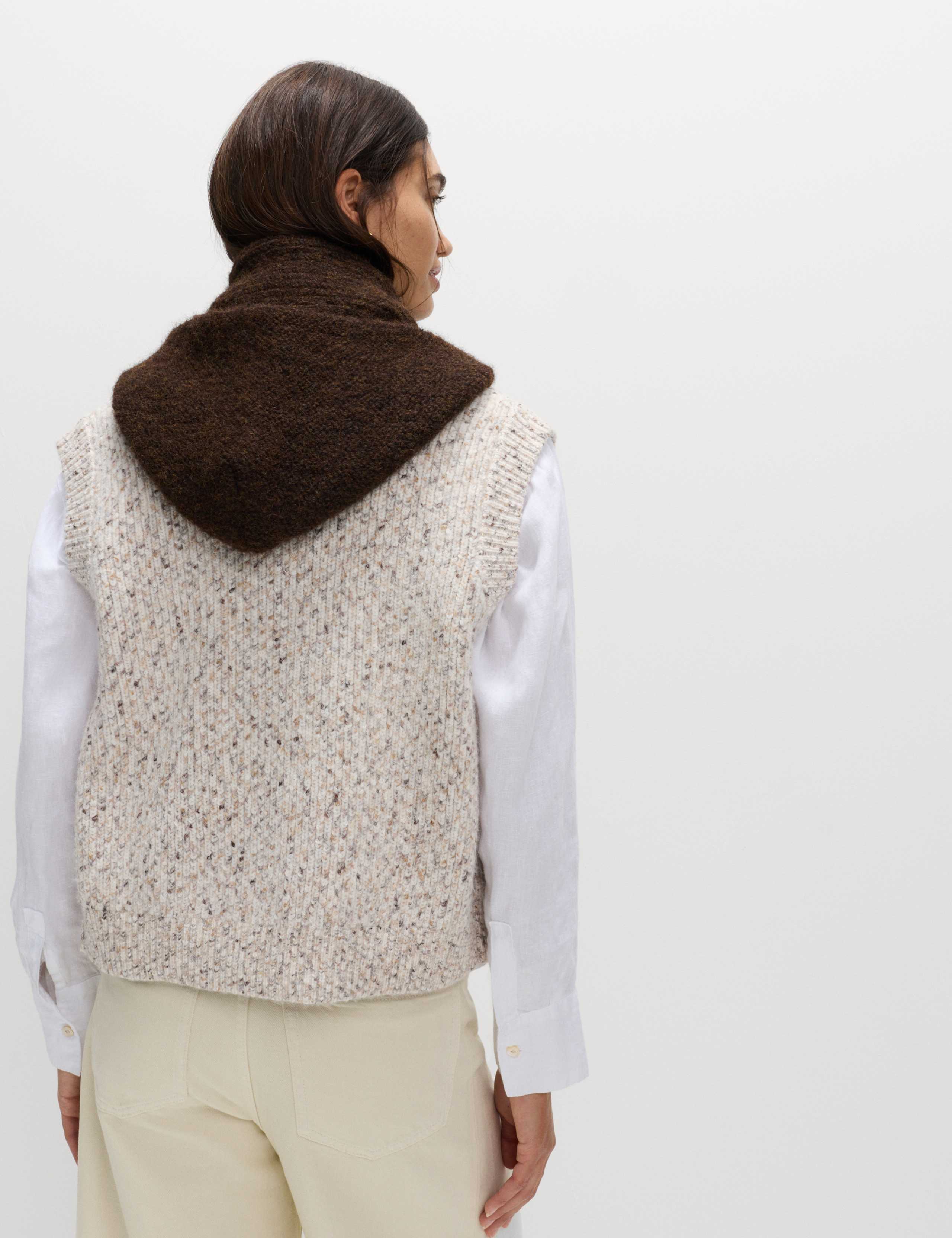 Ribbed Knit Hooded Scarf with Wool 5 of 5