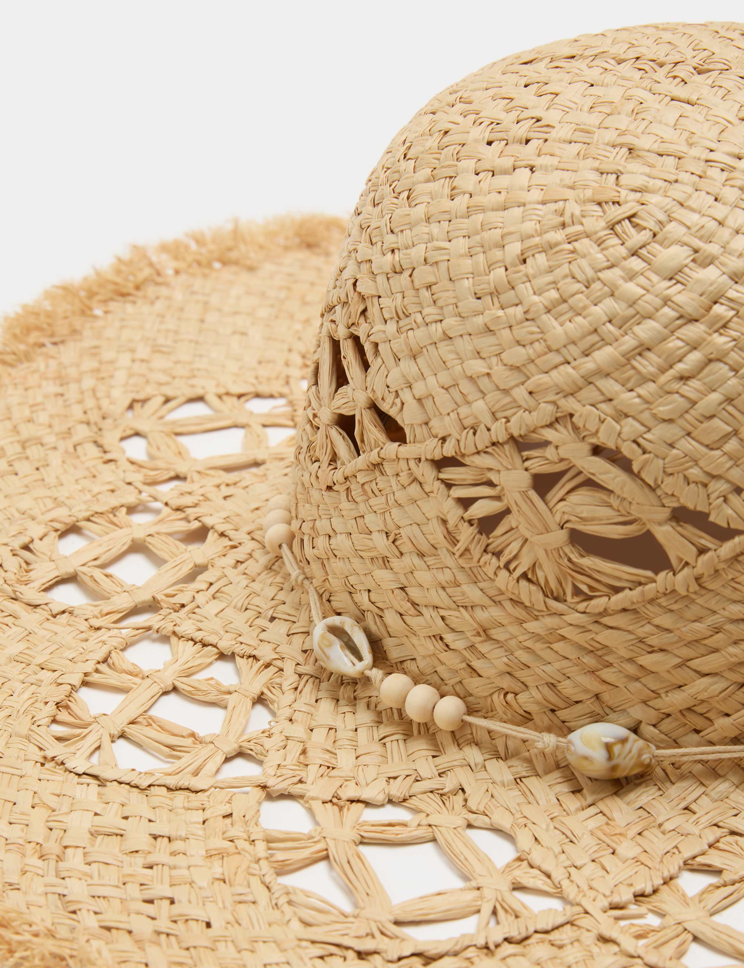 Straw Shell Detail Fringed Hat 2 of 2