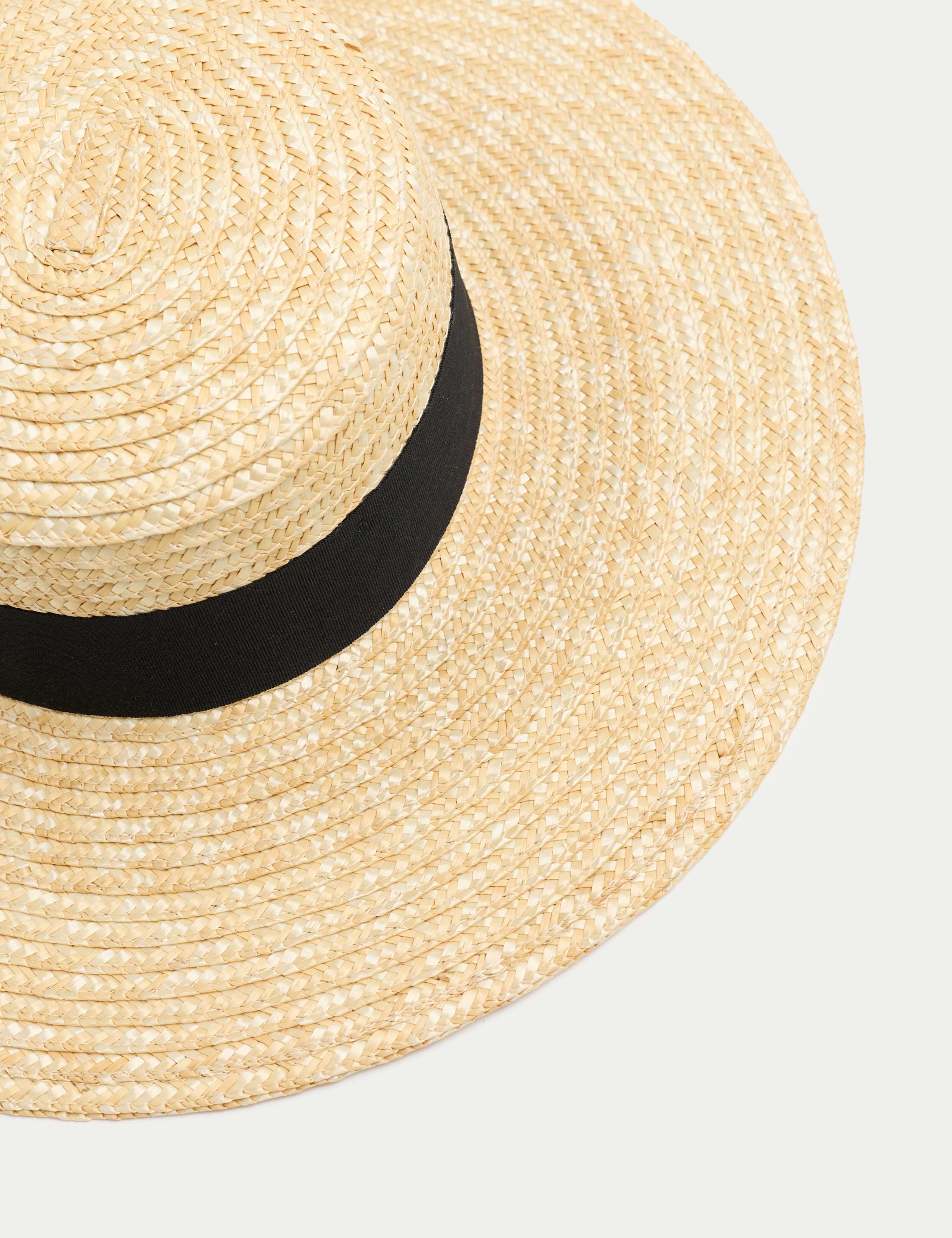 Straw Ribbon Detail Boater Hat 2 of 2