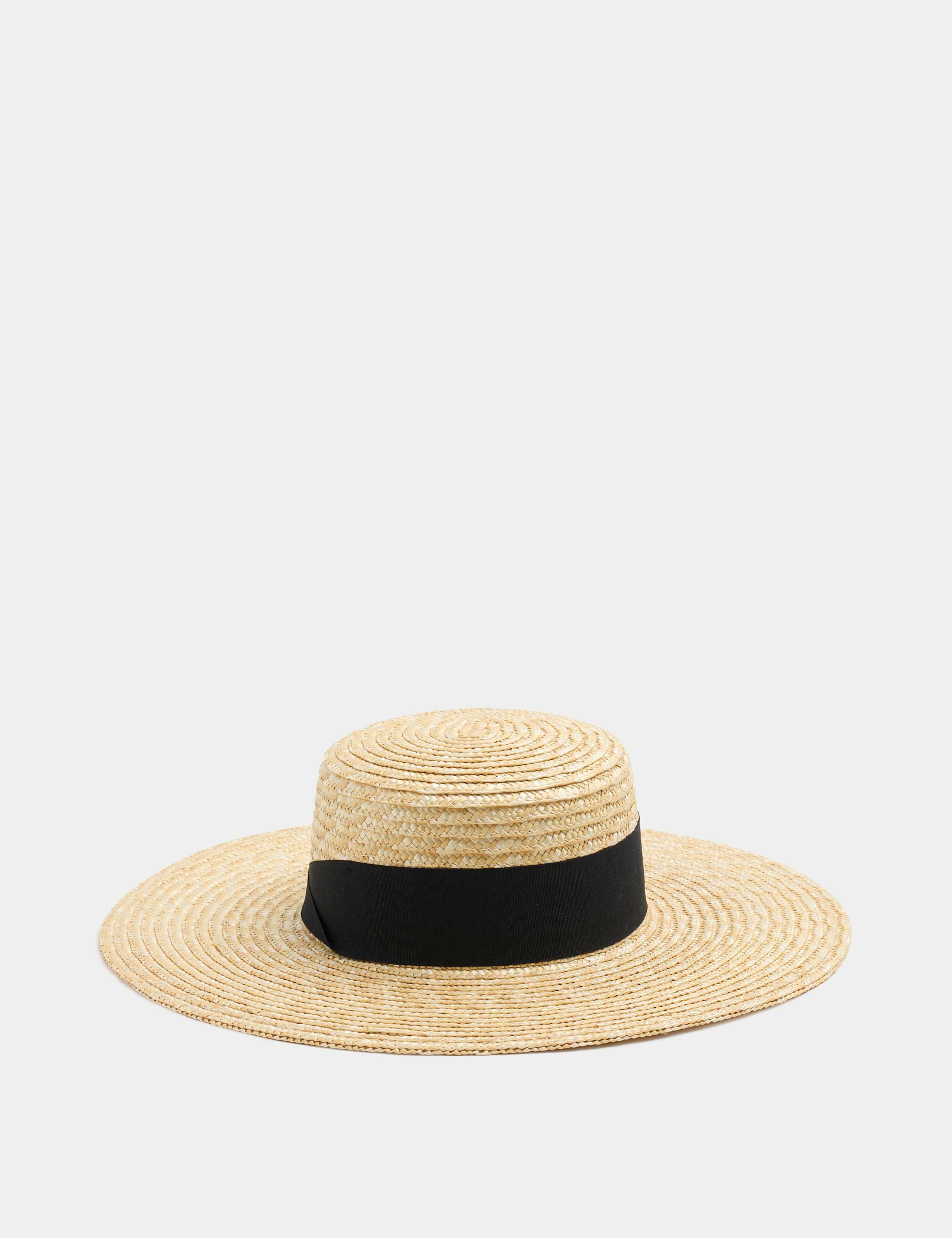 Straw Ribbon Detail Boater Hat 1 of 2