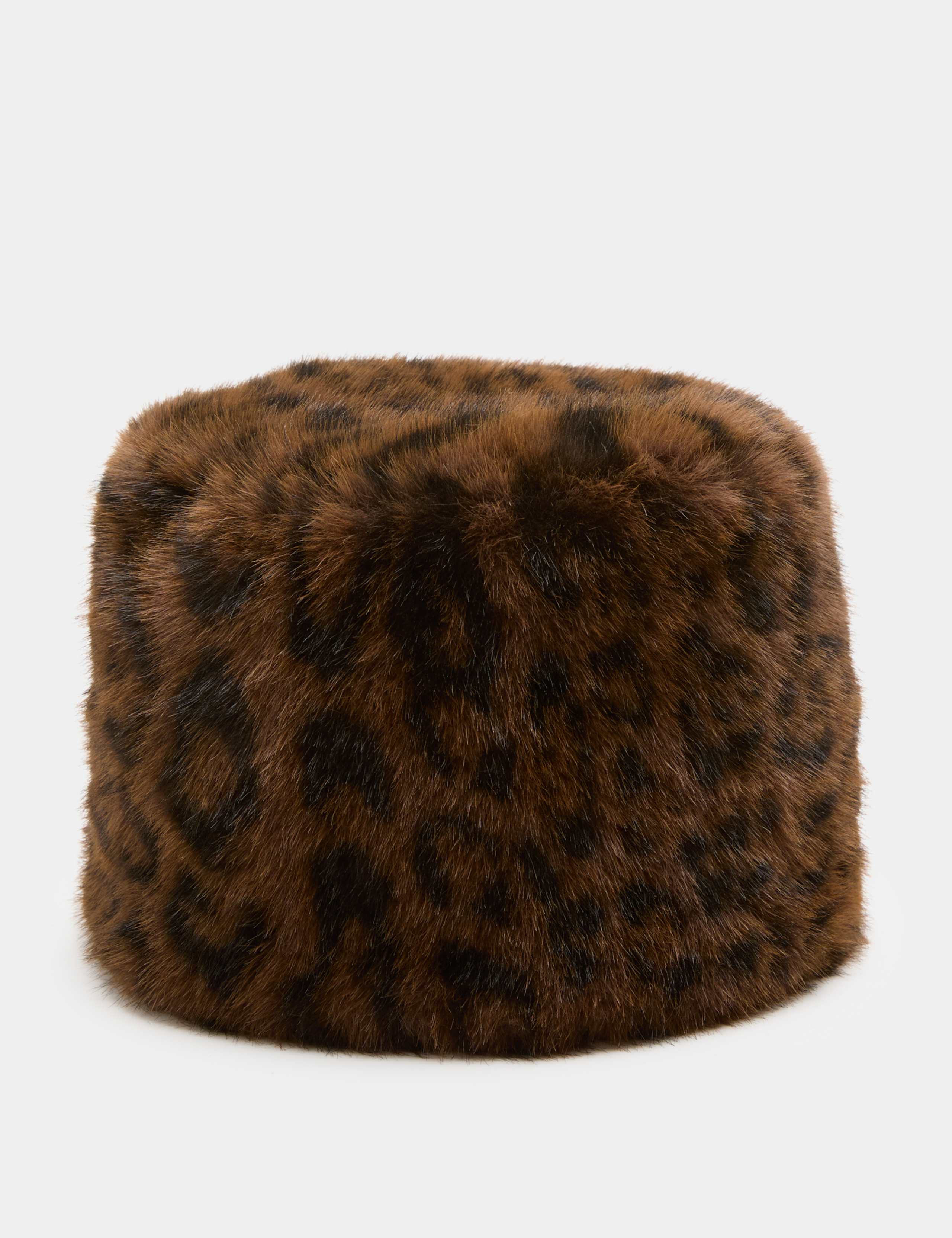 Faux Fur Animal Print Pill Box Hat 1 of 1
