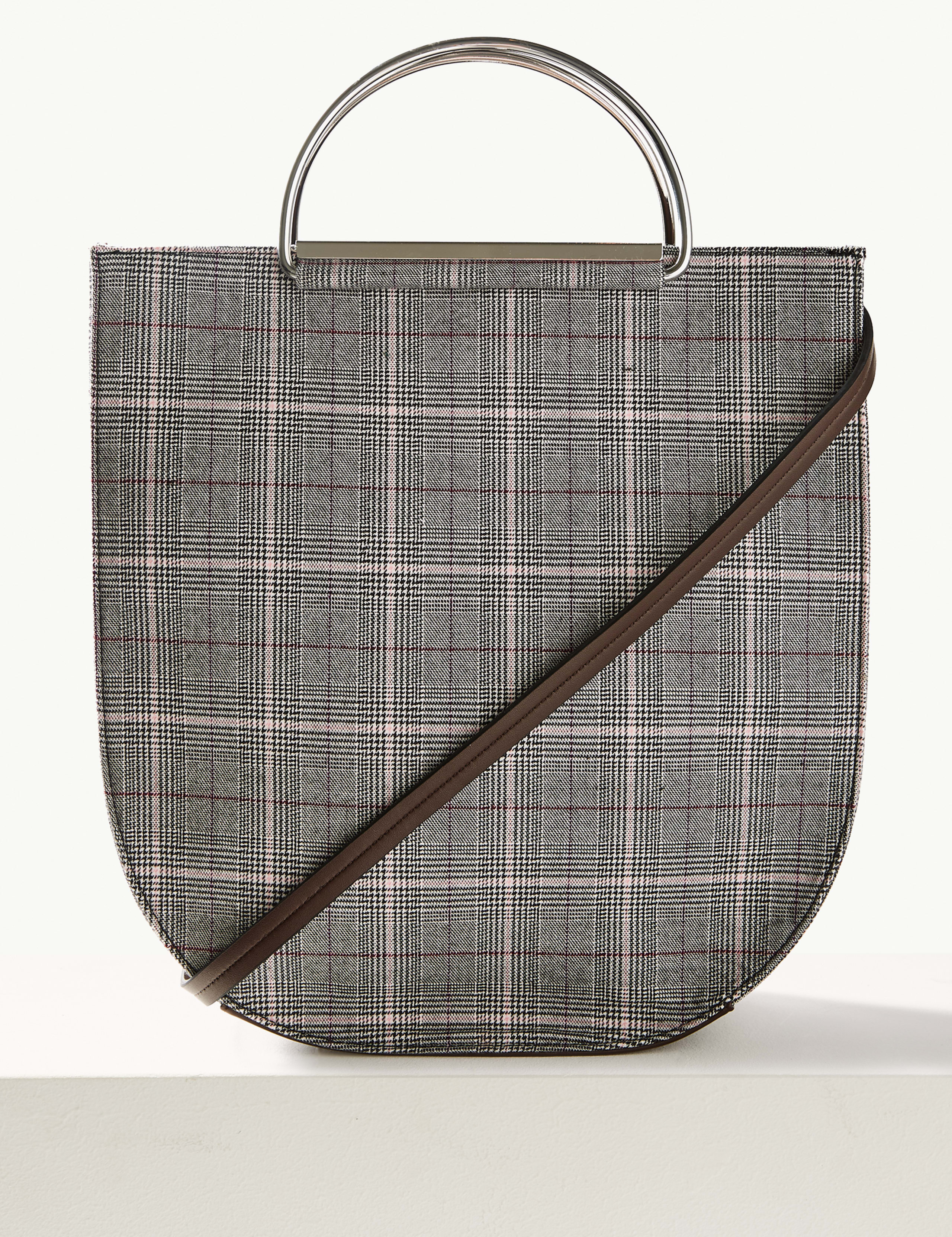 Checked Metal Handle Tote Bag 2 of 6