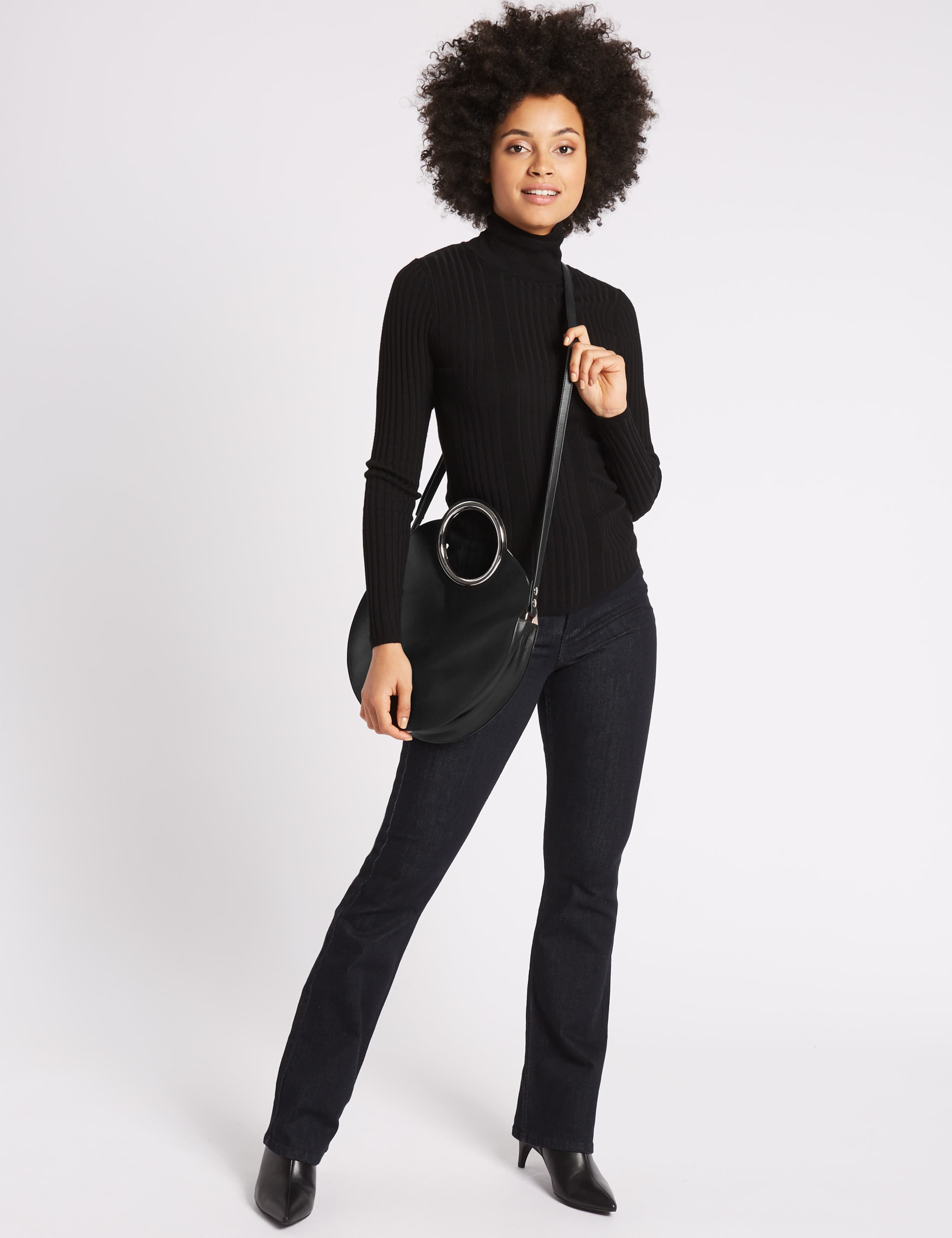 Faux Leather Circle Handle Cross Body Bag 1 of 5