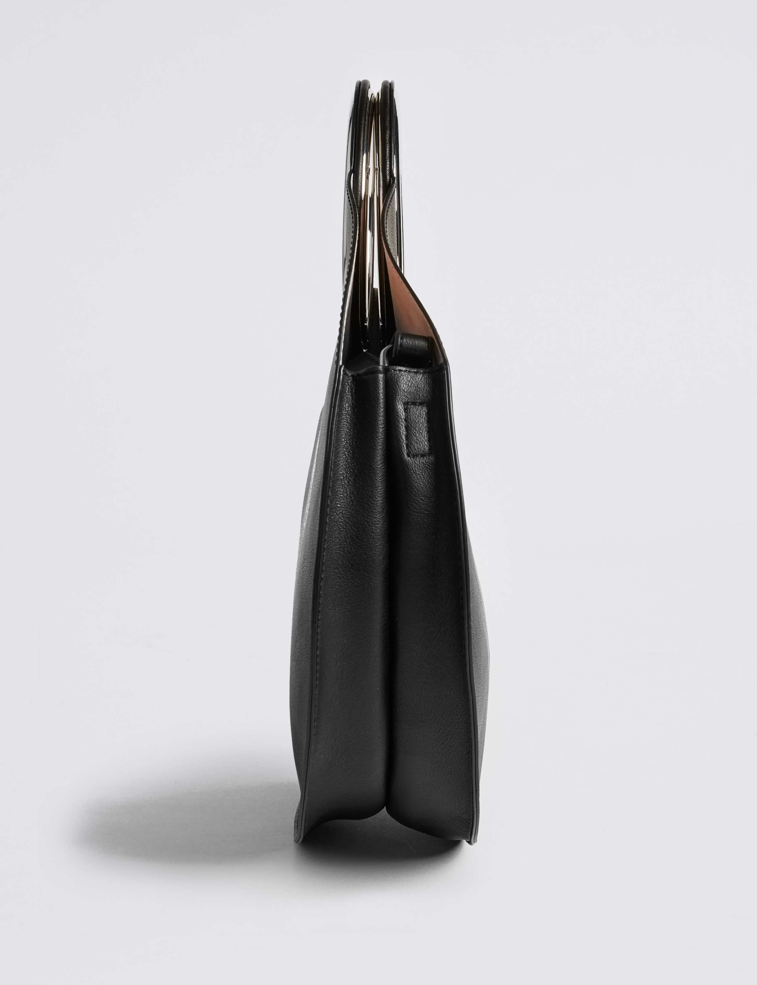 Faux Leather Circle Handle Cross Body Bag 3 of 5