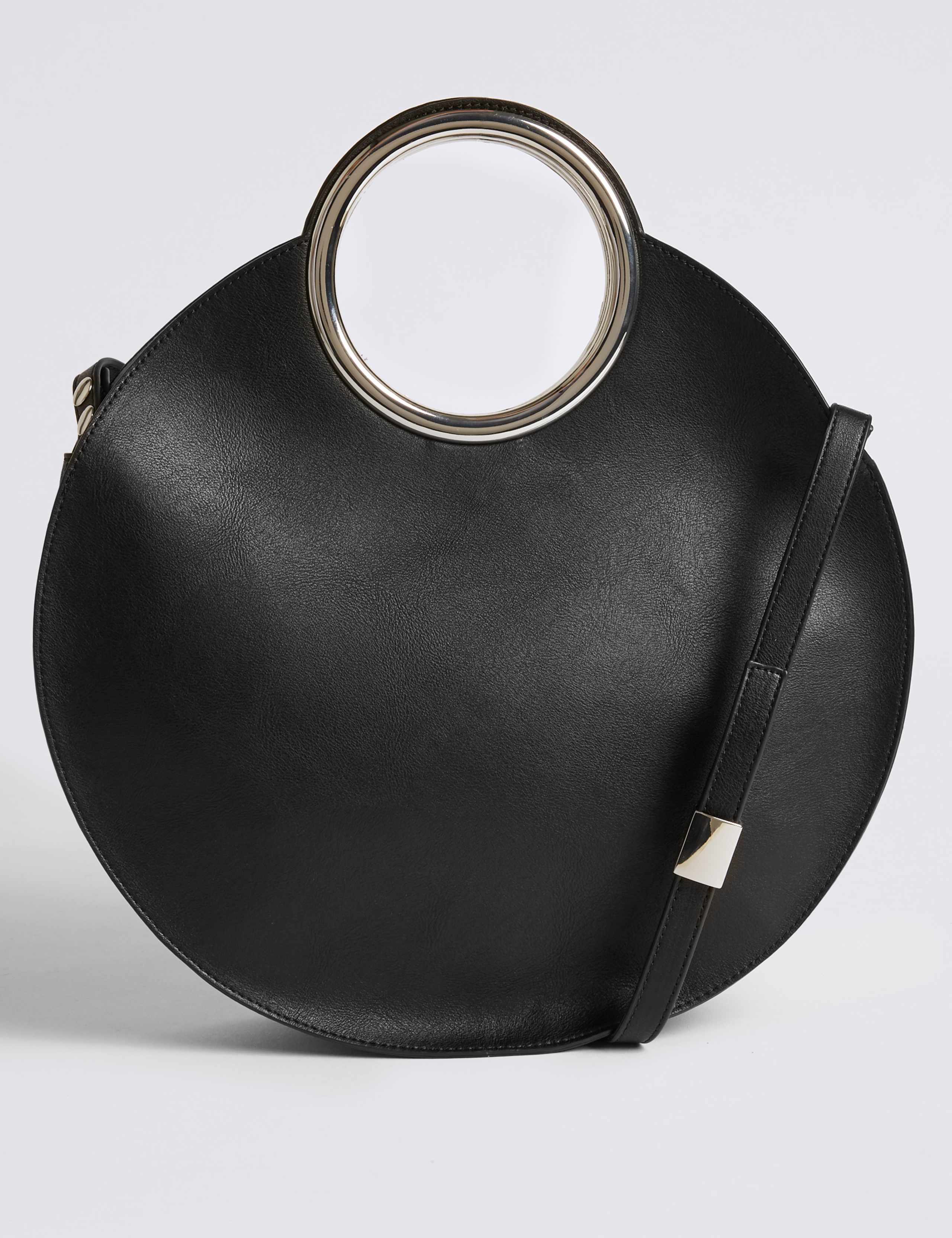 Faux Leather Circle Handle Cross Body Bag 4 of 5
