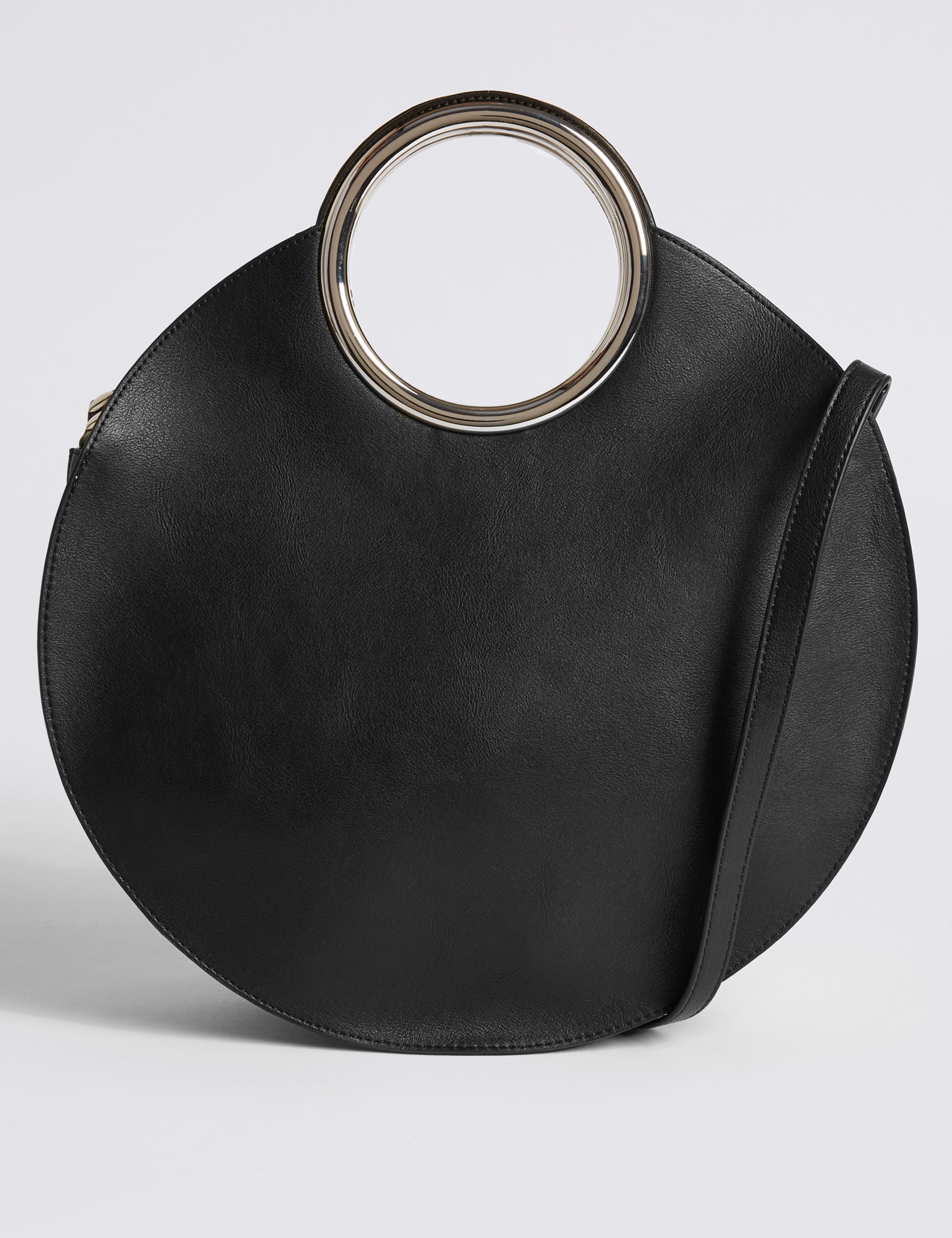 Faux Leather Circle Handle Cross Body Bag 2 of 5