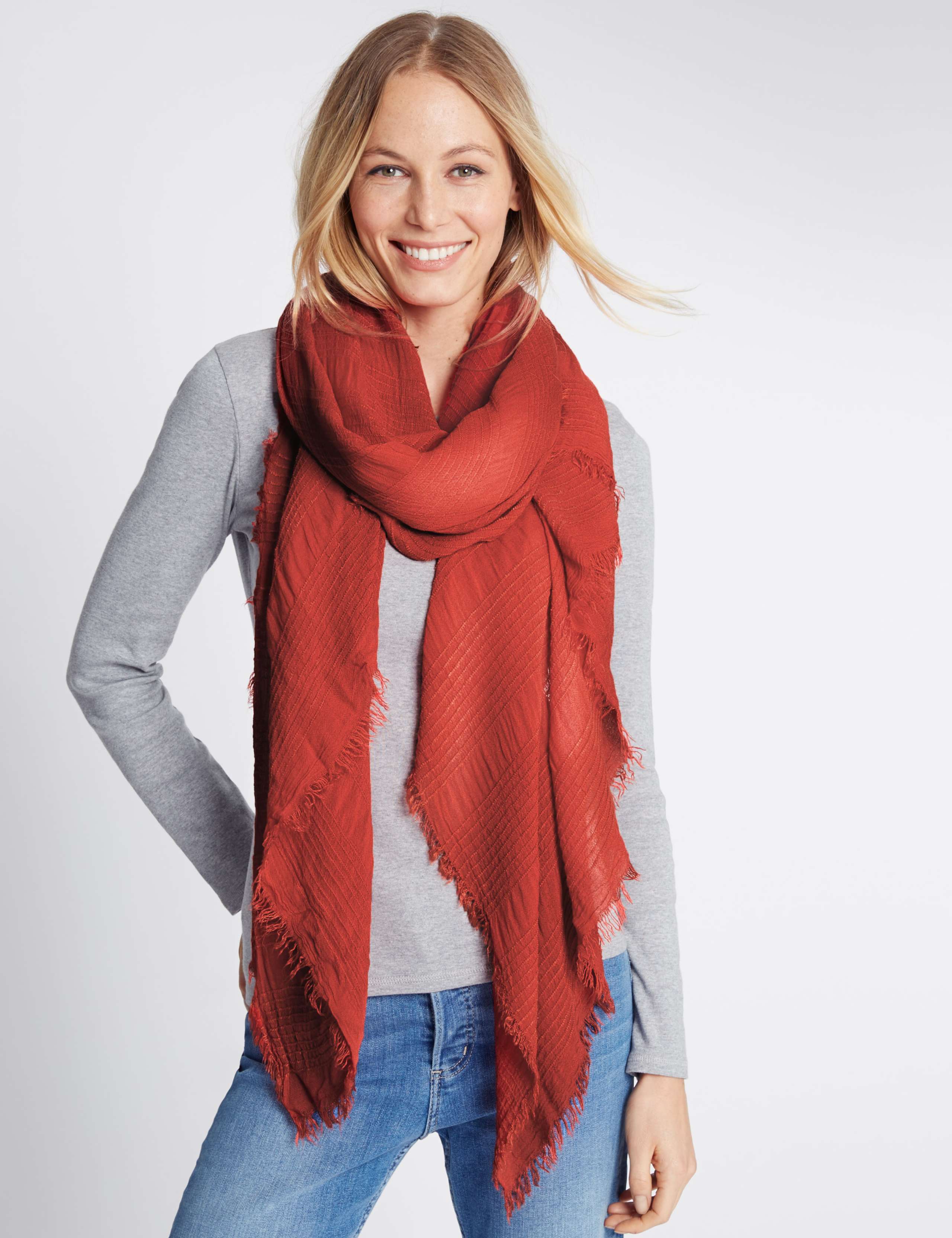 Chenille Striped Scarf M&S Collection M&S