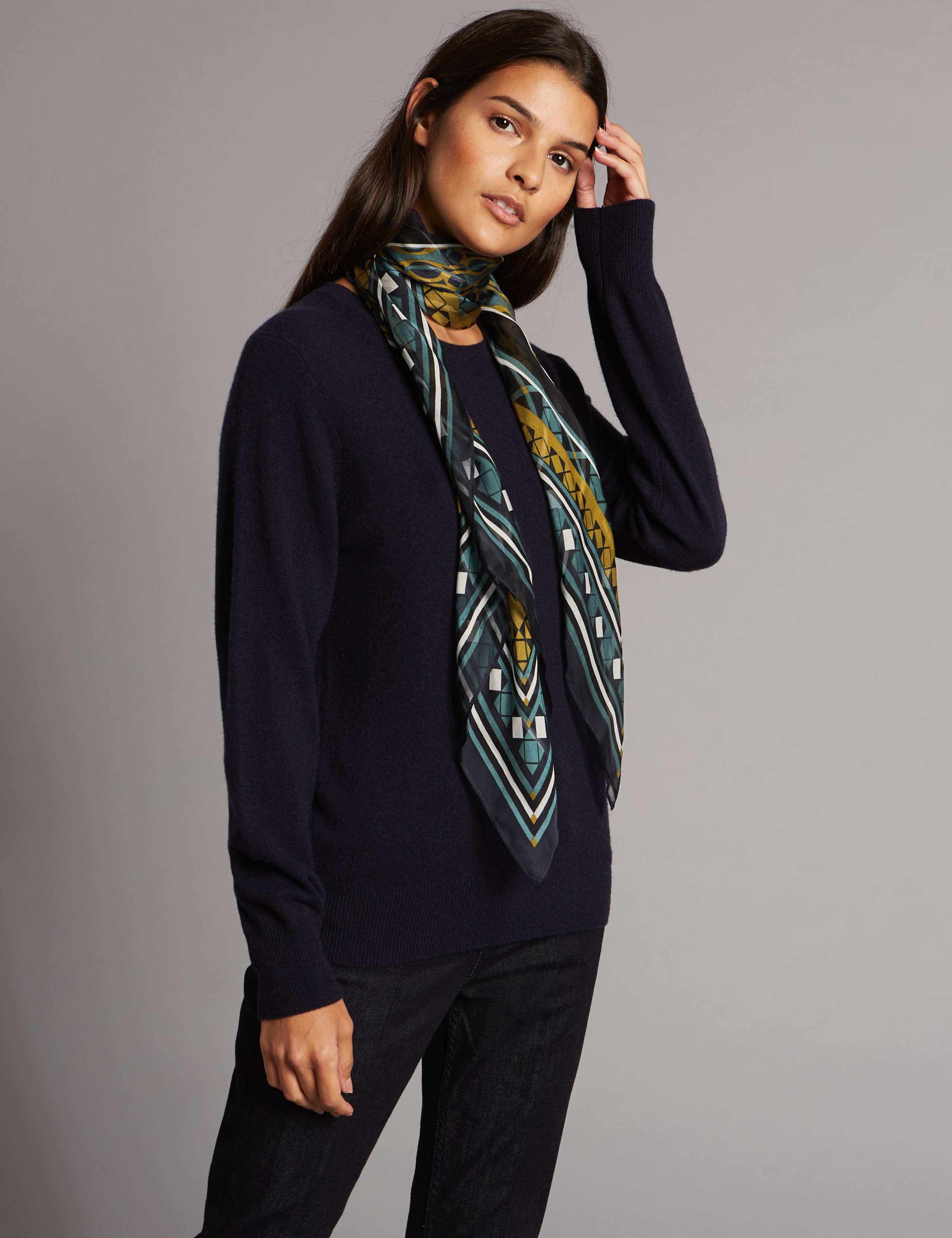 Pure Silk Geometric Print Square Scarf 1 of 4