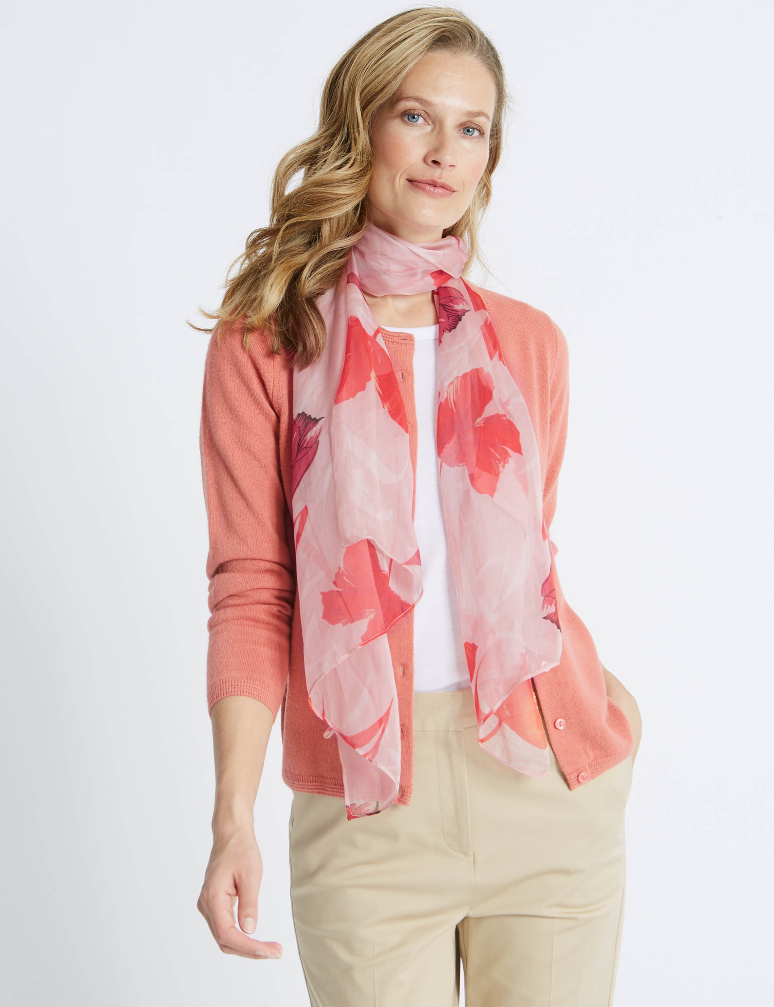 Pure Silk Floral Print Scarf 1 of 3