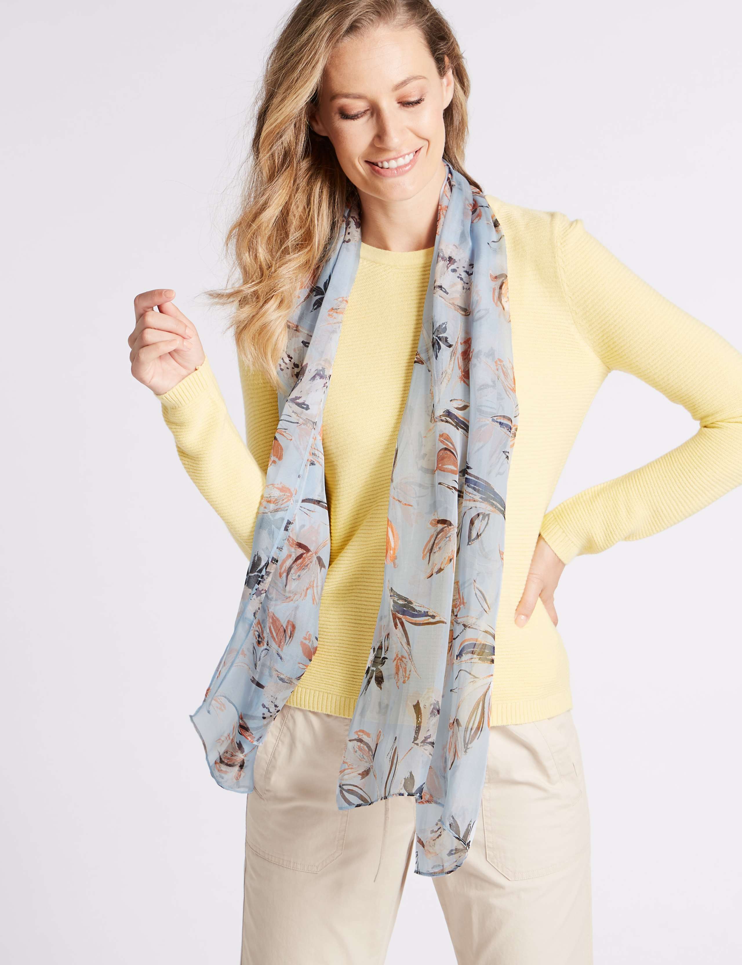 Pure Silk Floral Print Scarf 1 of 3