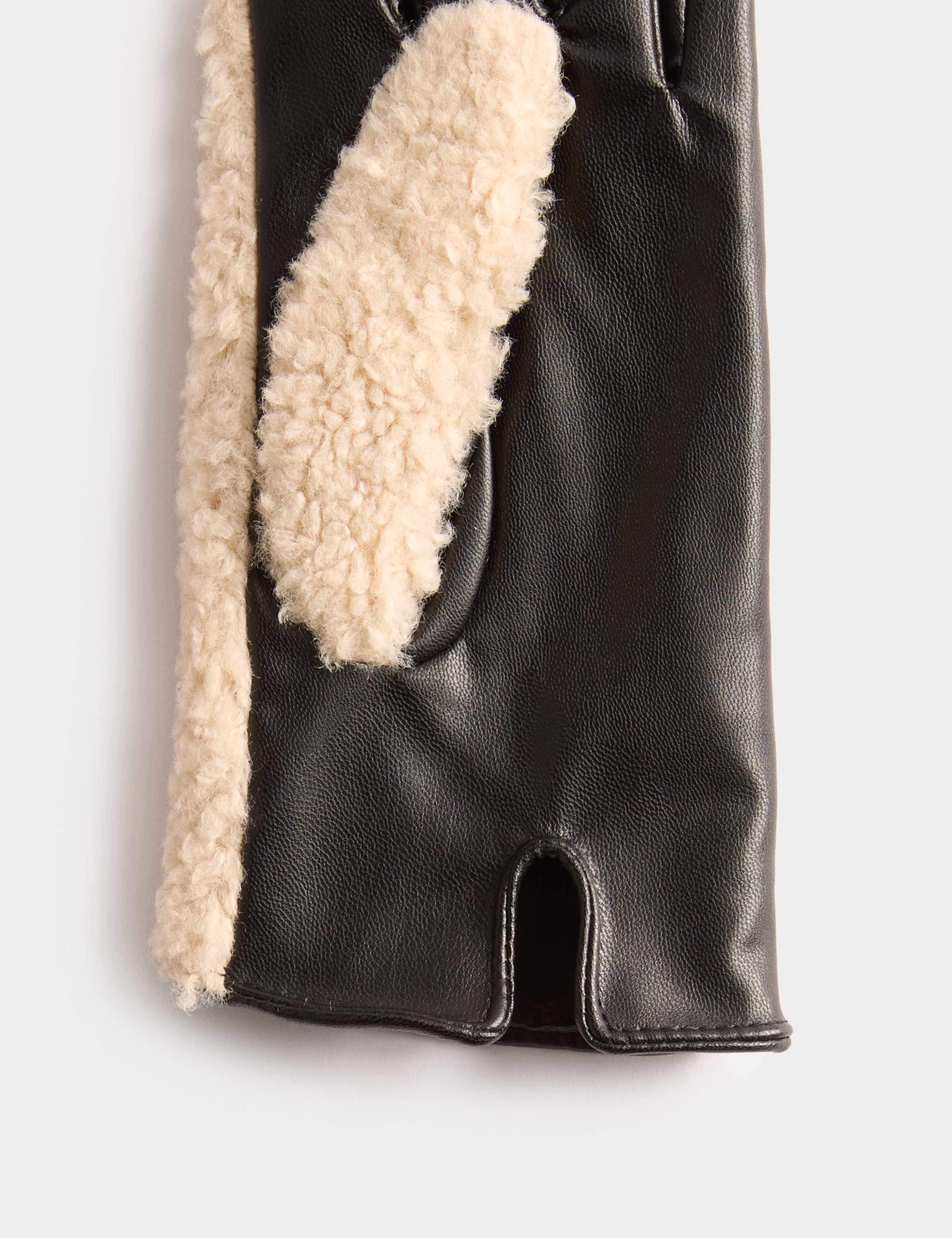 Faux Leather Shearling Gloves 2 of 2