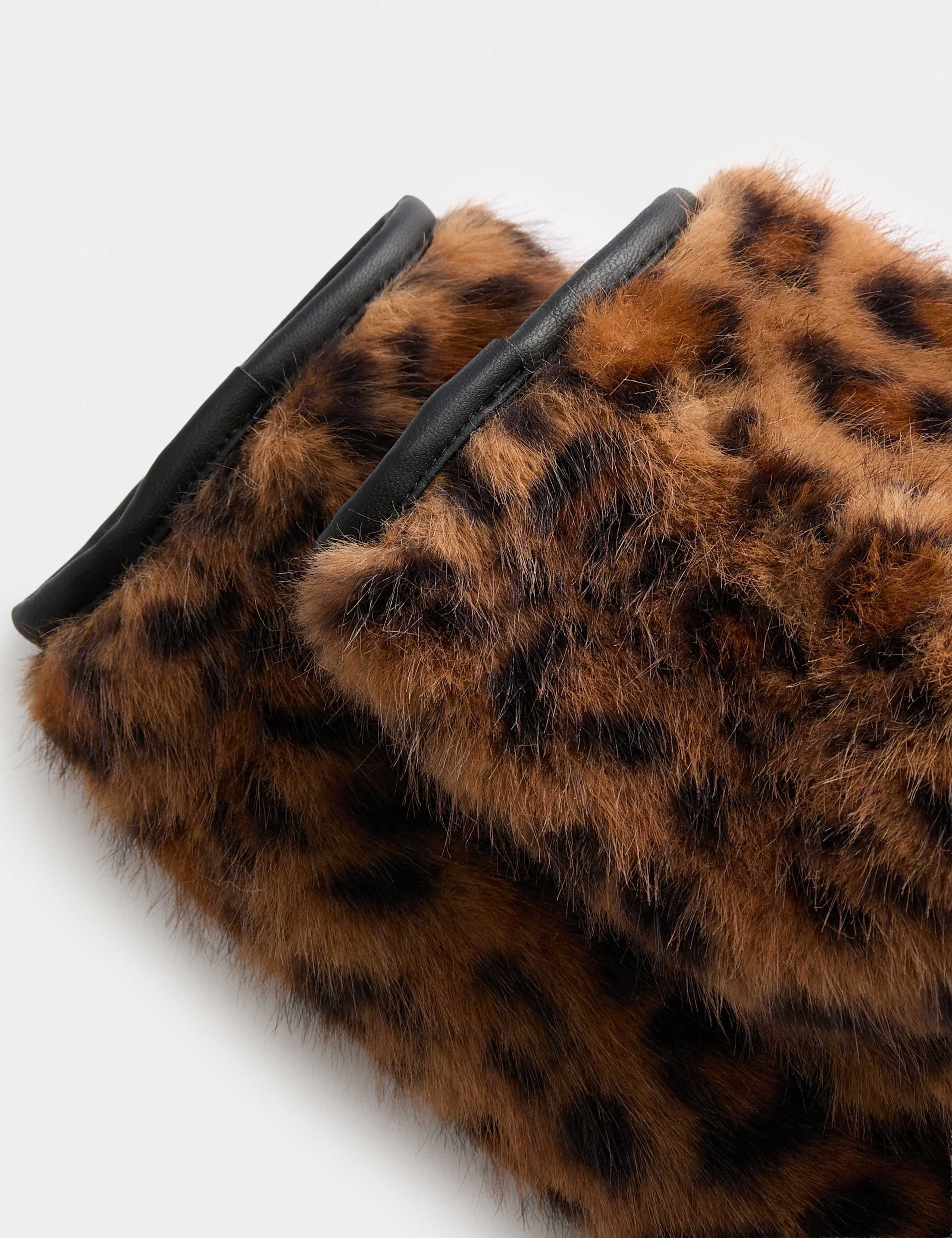 Faux Fur Leopard Print Mittens 2 of 2